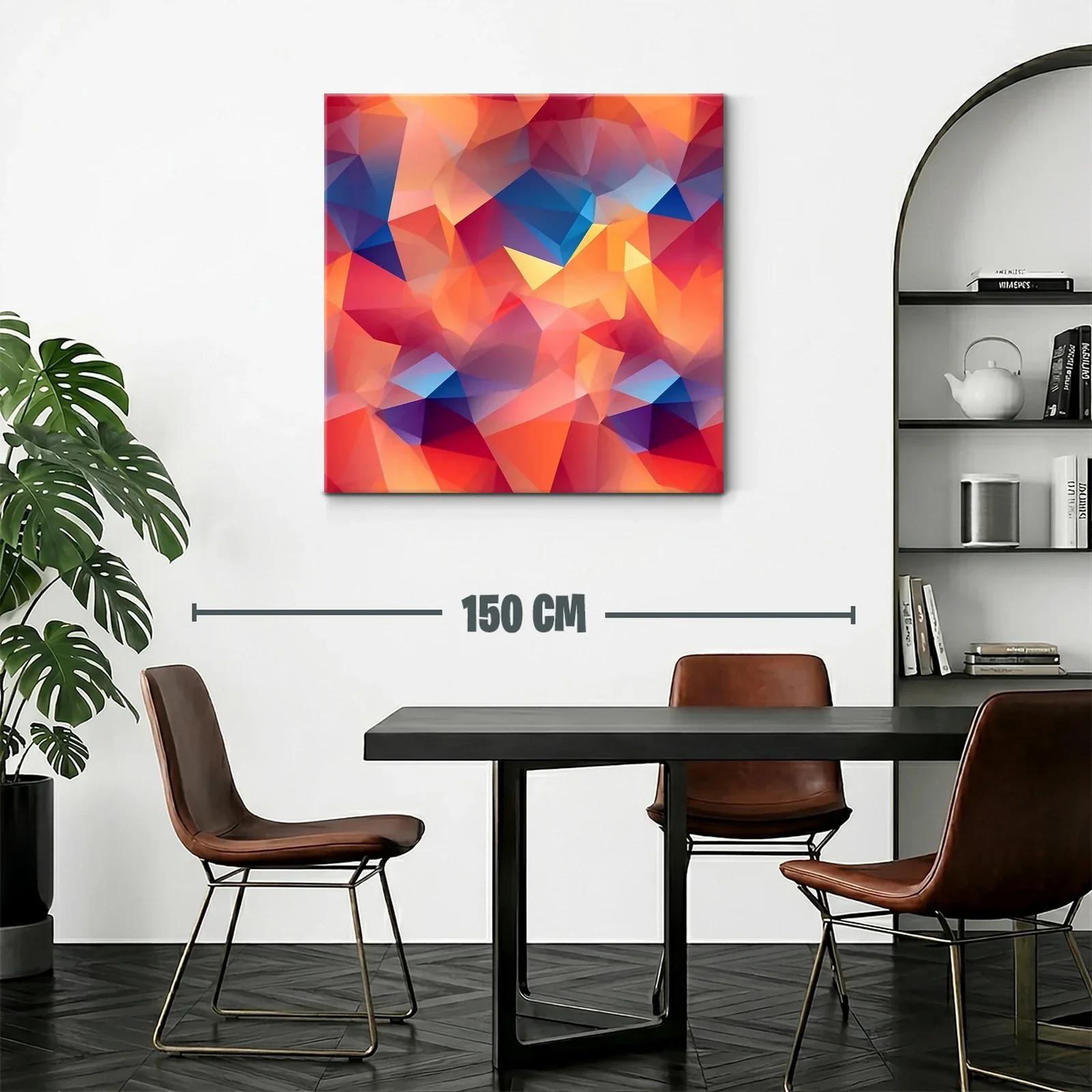 Cuadro abstracto con triángulos en tonos cálidos y fríos — miniatura 2