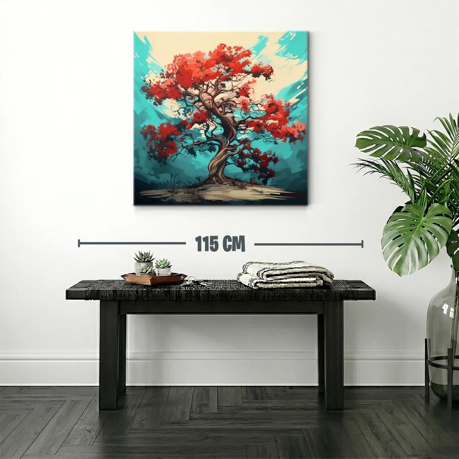 Árbol de vida con follaje rojo vibrante sobre fondo azul — miniatura 2