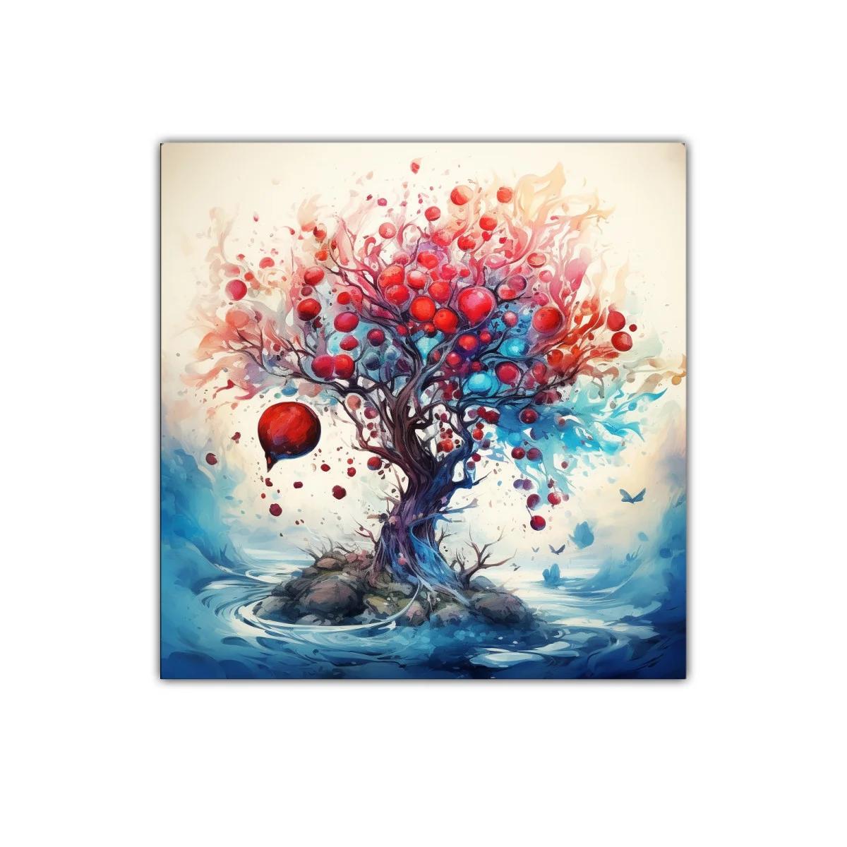 Árbol de frutos rojos con paisaje onírico y acuático — imagen principal