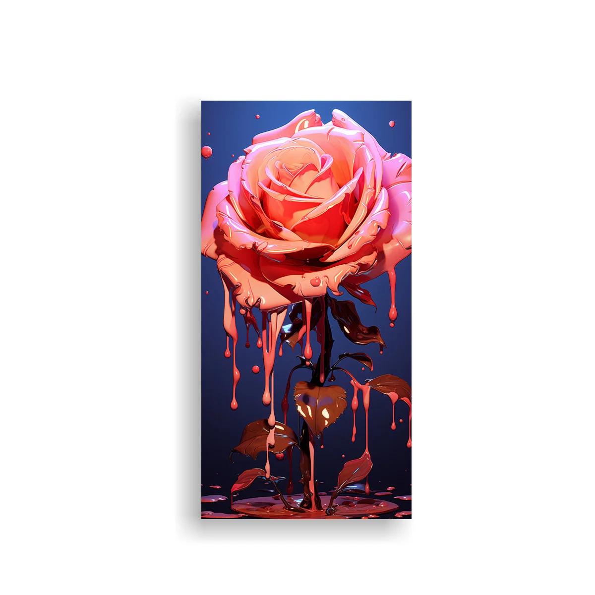 Cuadro rosa rosada con pintura líquida escurriendo