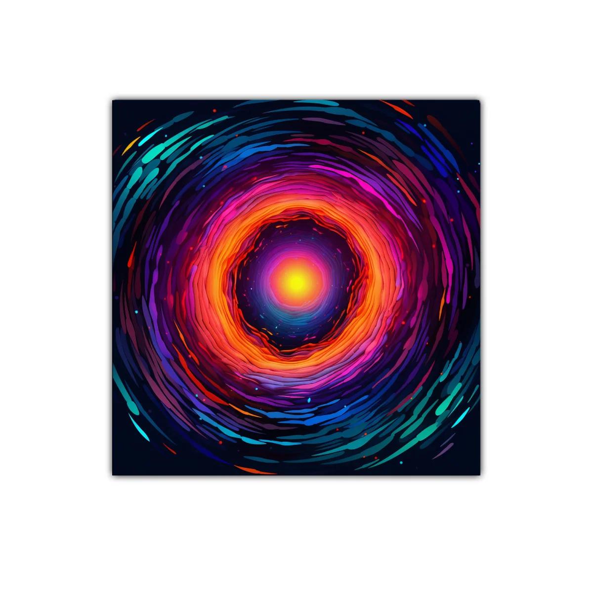 Cuadro abstracto con espiral de colores intensos y luz central