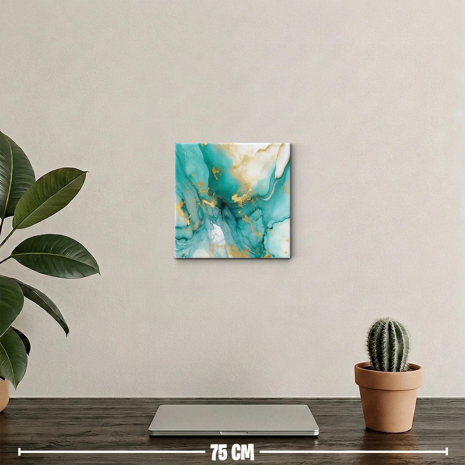 Cuadro abstracto en tonos verdes y dorados modernos — miniatura 2