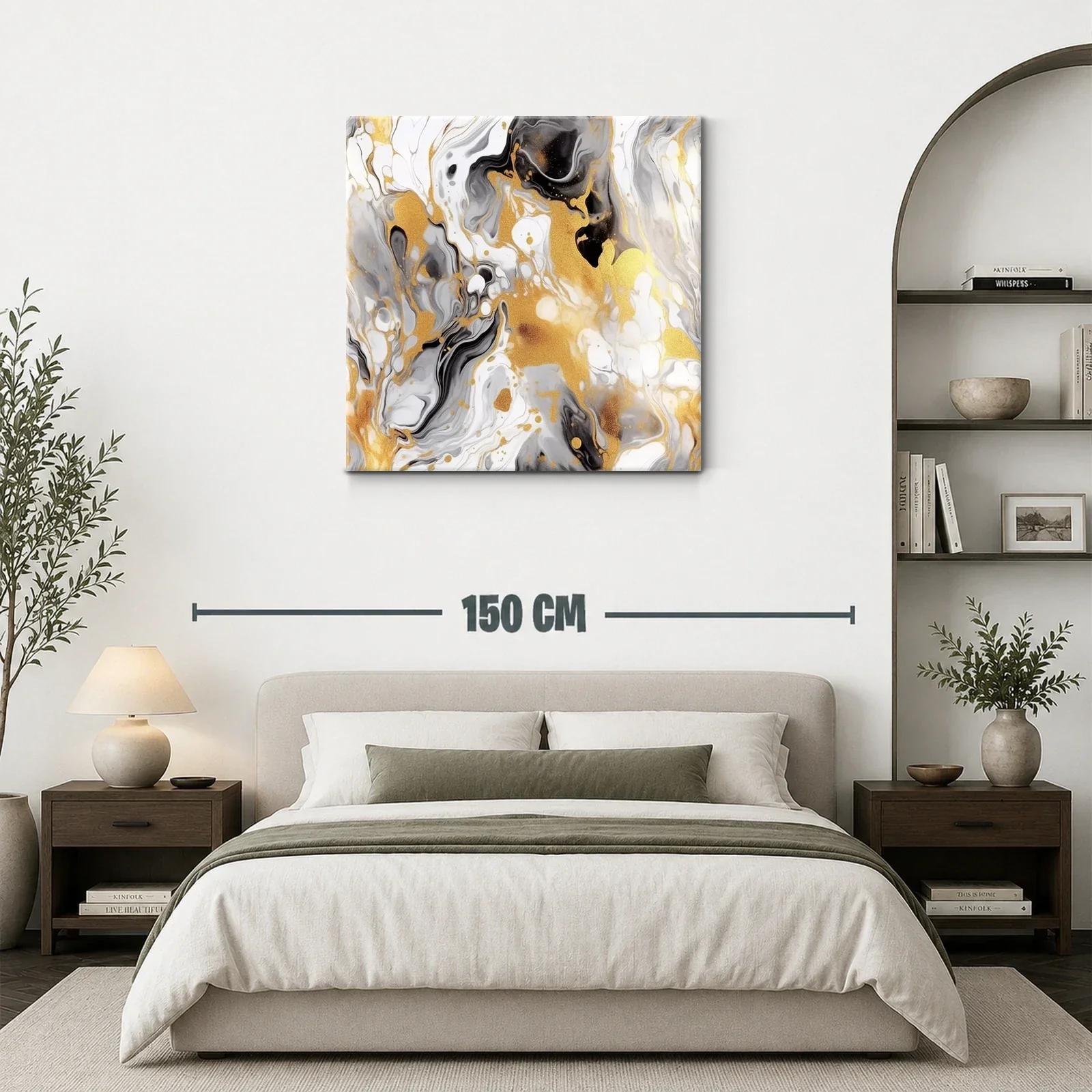 Arte Abstracto en Oro Blanco y Negro con Destellos Elegantes — miniatura 3