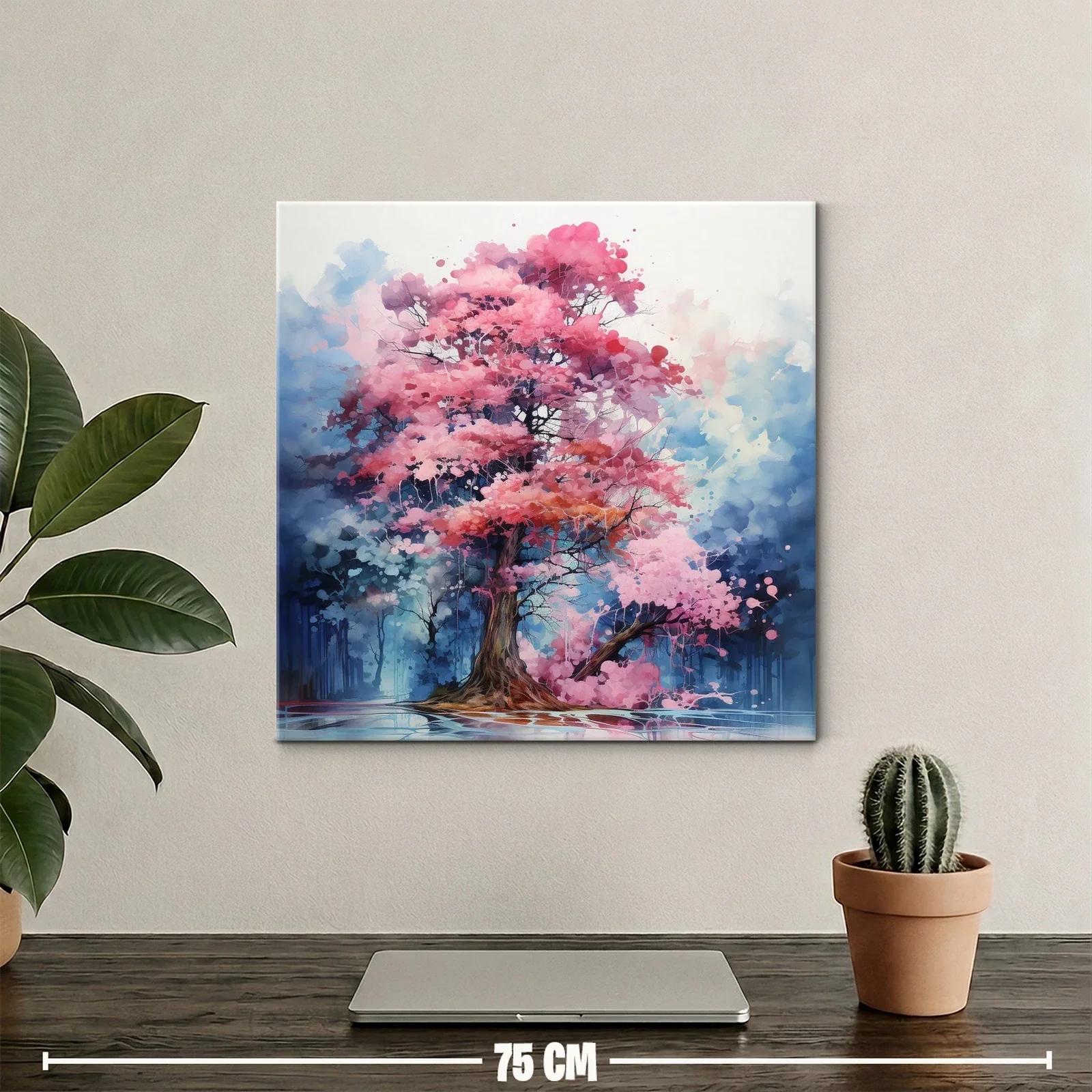Árbol con flores en tonos rosas y fondo azul etéreo — miniatura 2