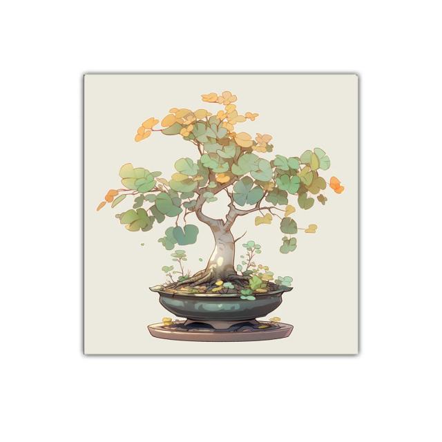 Cuadro decorativo de bonsái con hojas en tonos suaves