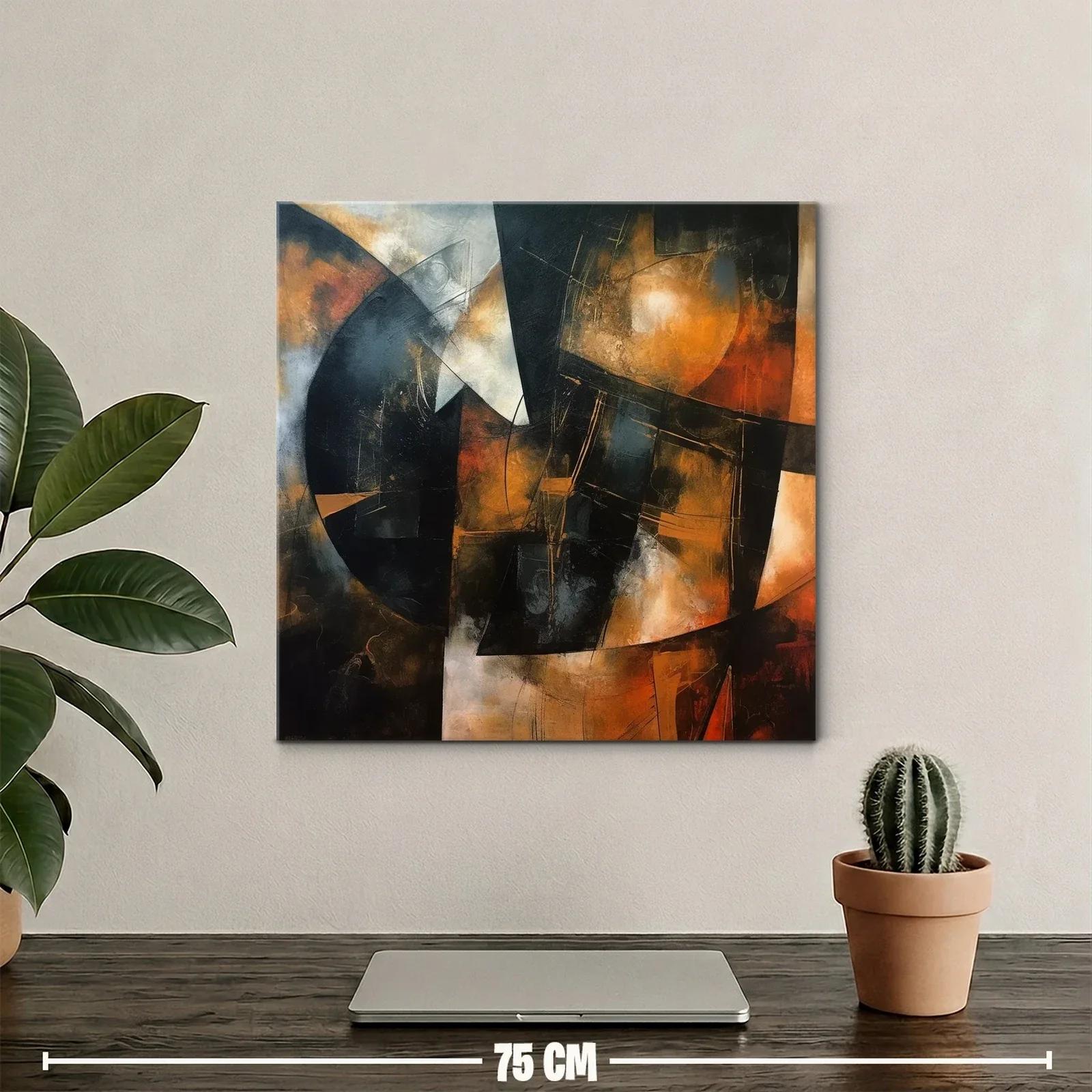 Cuadro abstracto con tonos cálidos y contrastes oscuros — miniatura 2