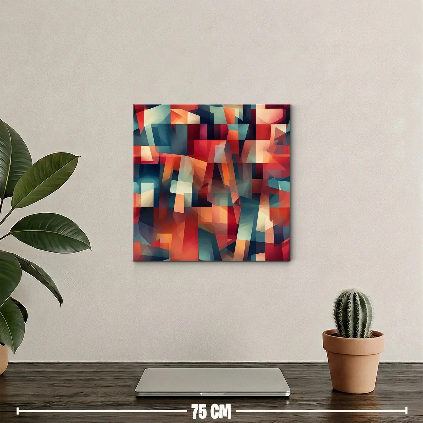 Cuadro abstracto con formas geométricas en tonos cálidos y fríos — miniatura 2