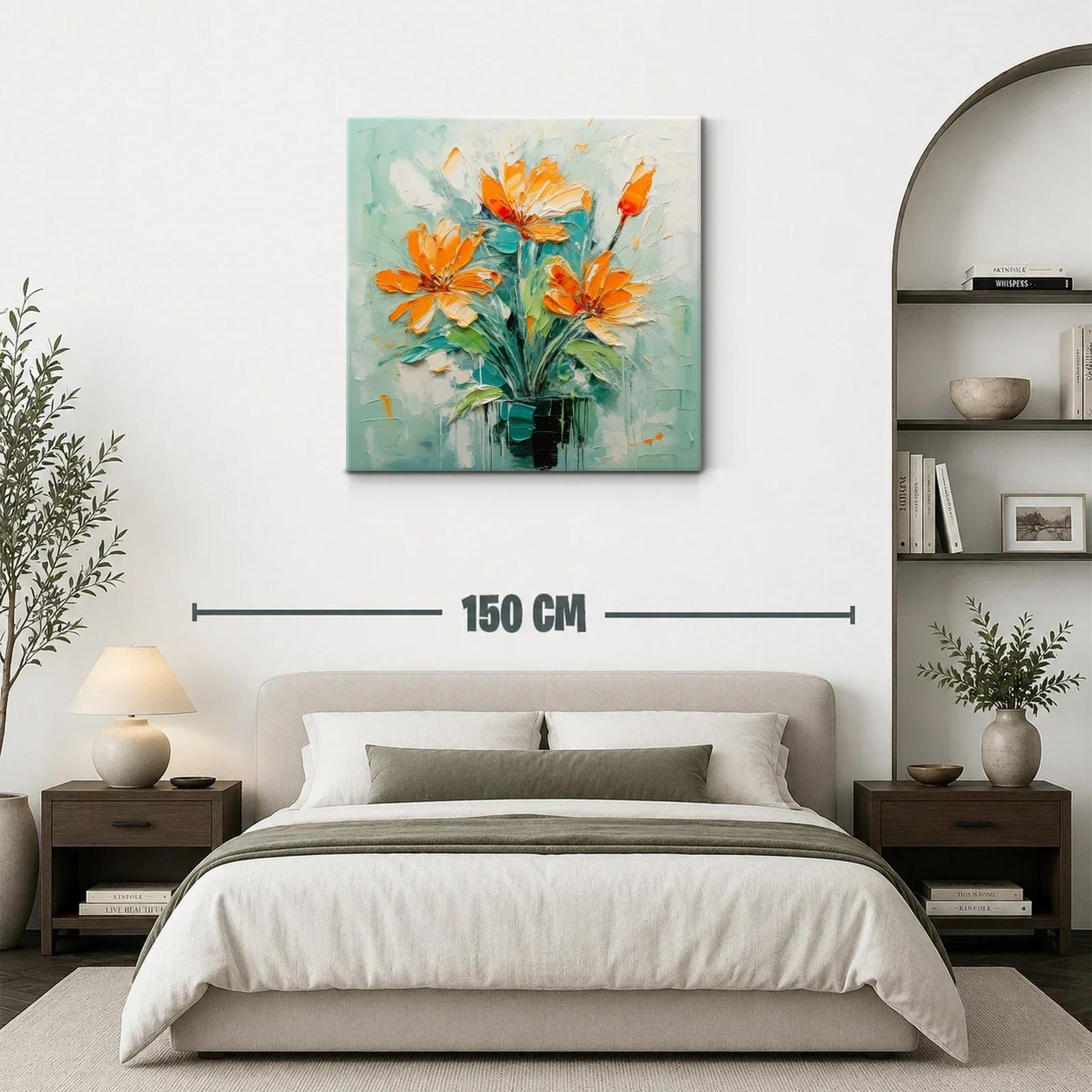 Cuadro floral vibrante con tonos naranjas y verdes — miniatura 3
