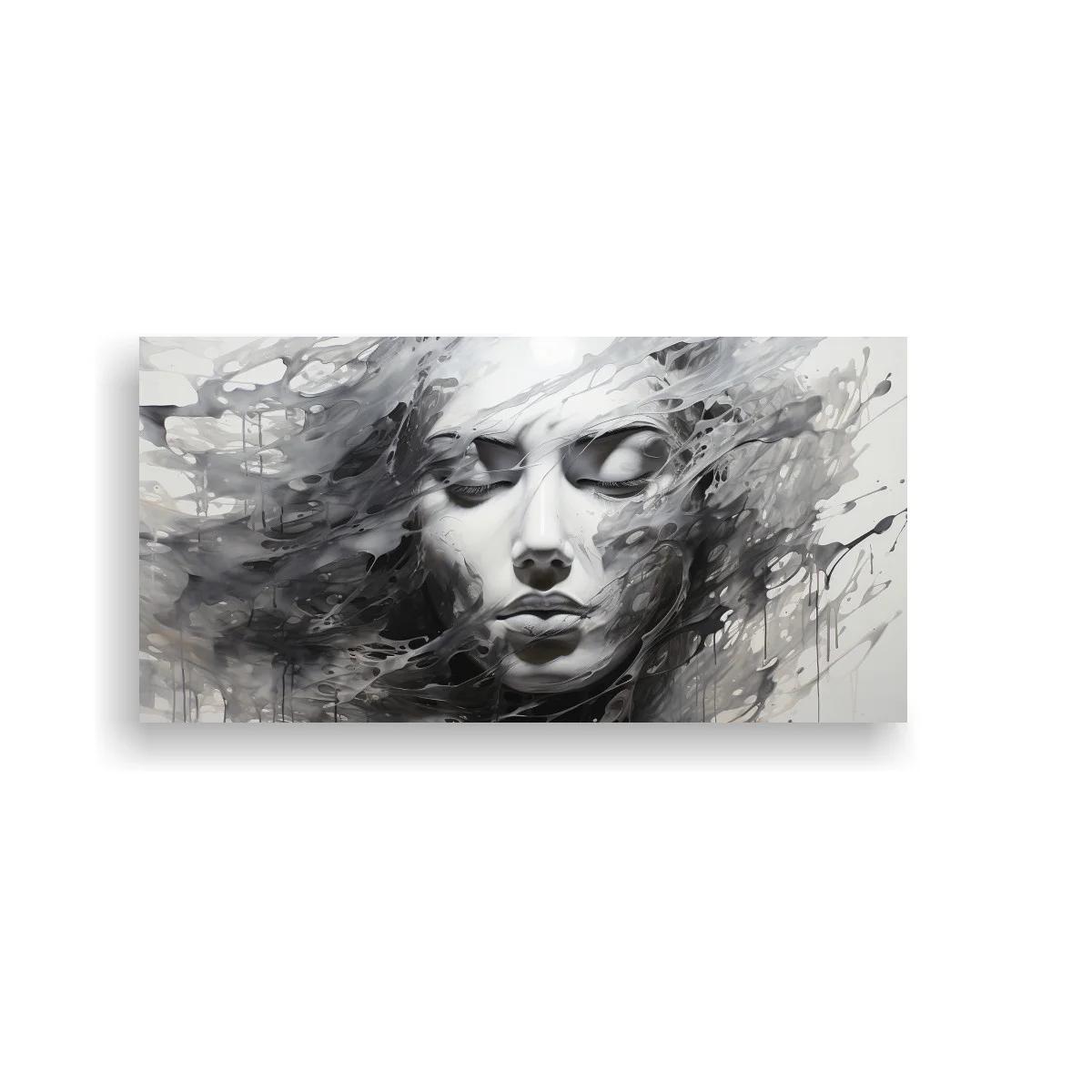 Cuadro rostro de mujer con ojos cerrados y goteos de pintura