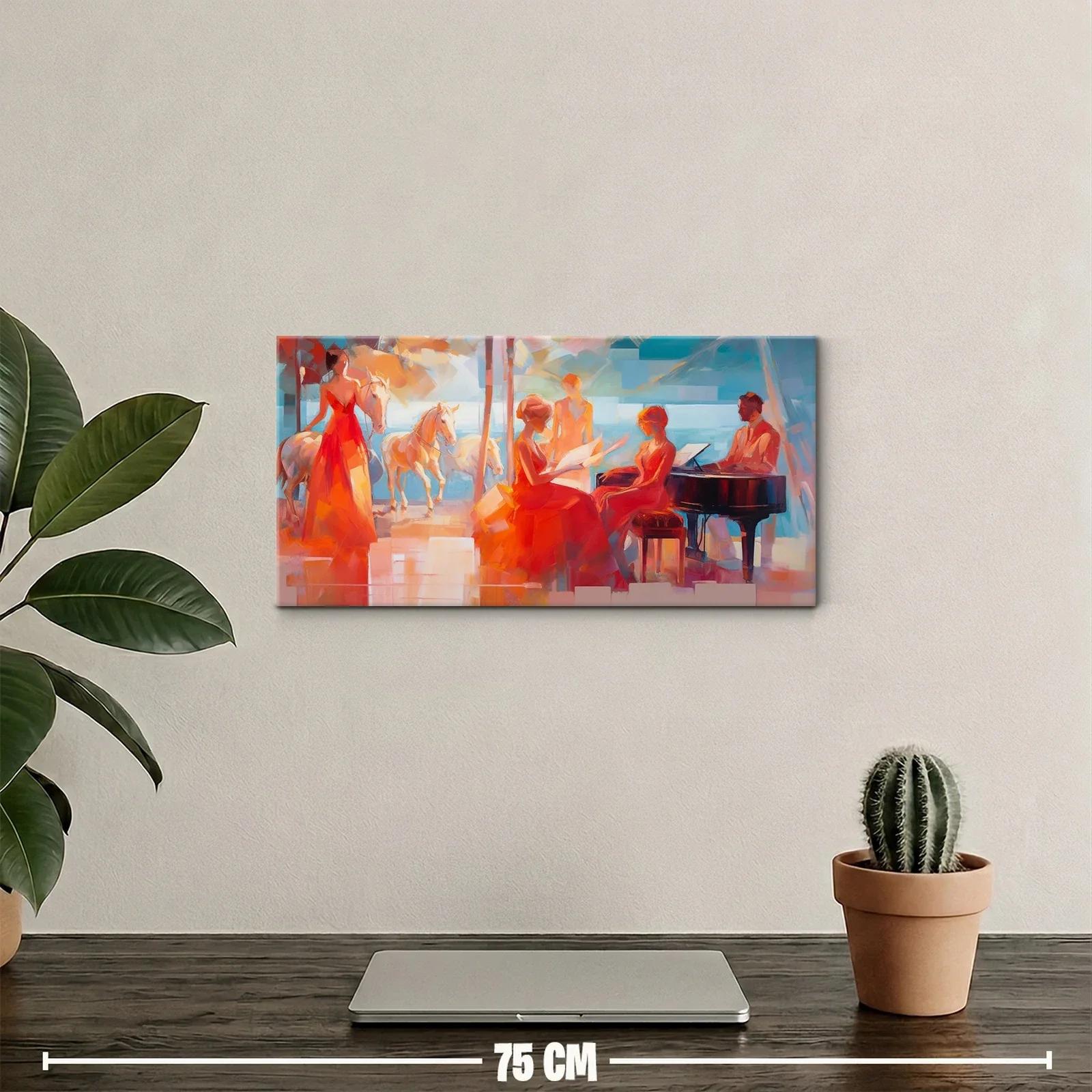 Cuadro escena musical con pianista y caballo blanco — miniatura 2