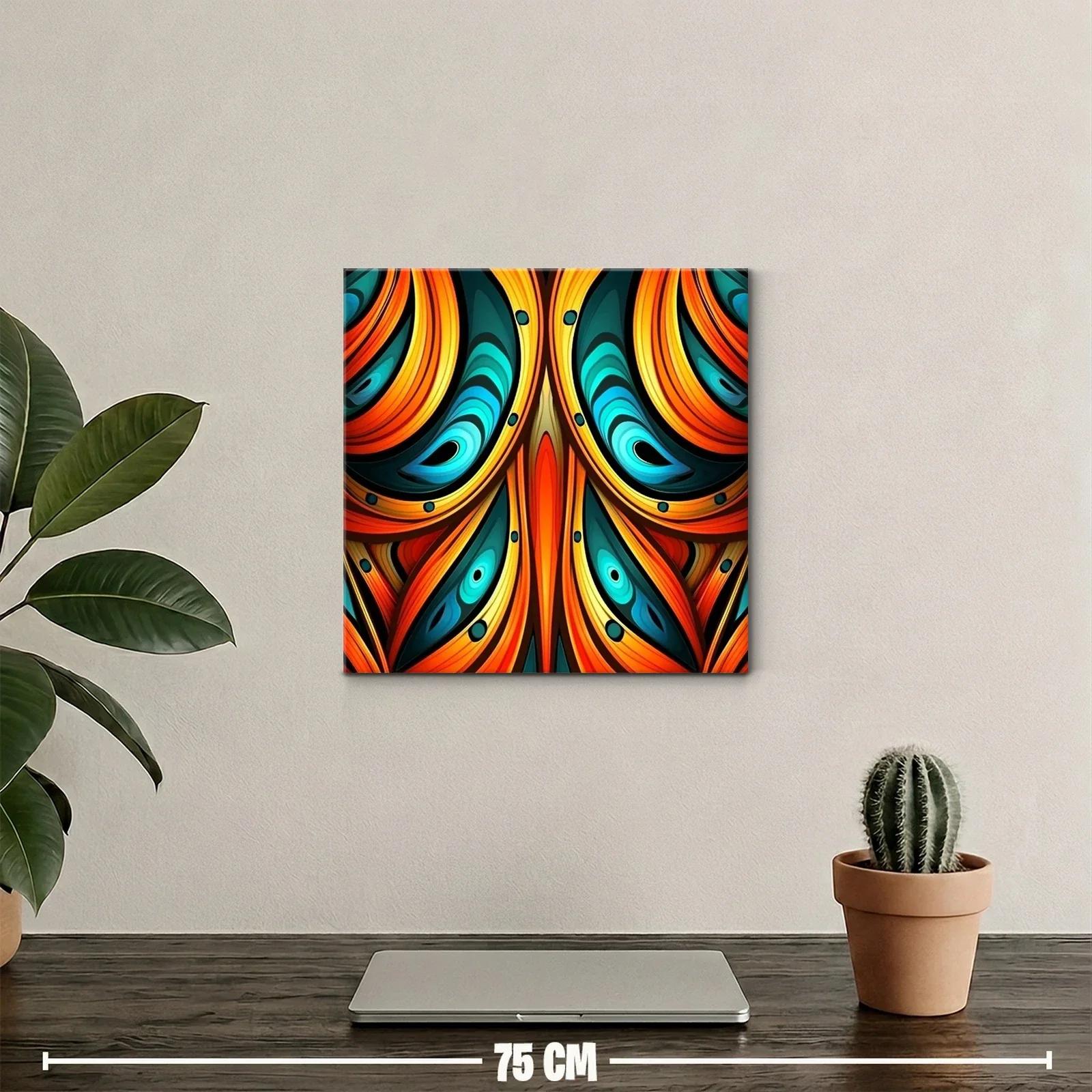Cuadro abstracto con formas curvas en tonos cálidos y fríos — miniatura 2