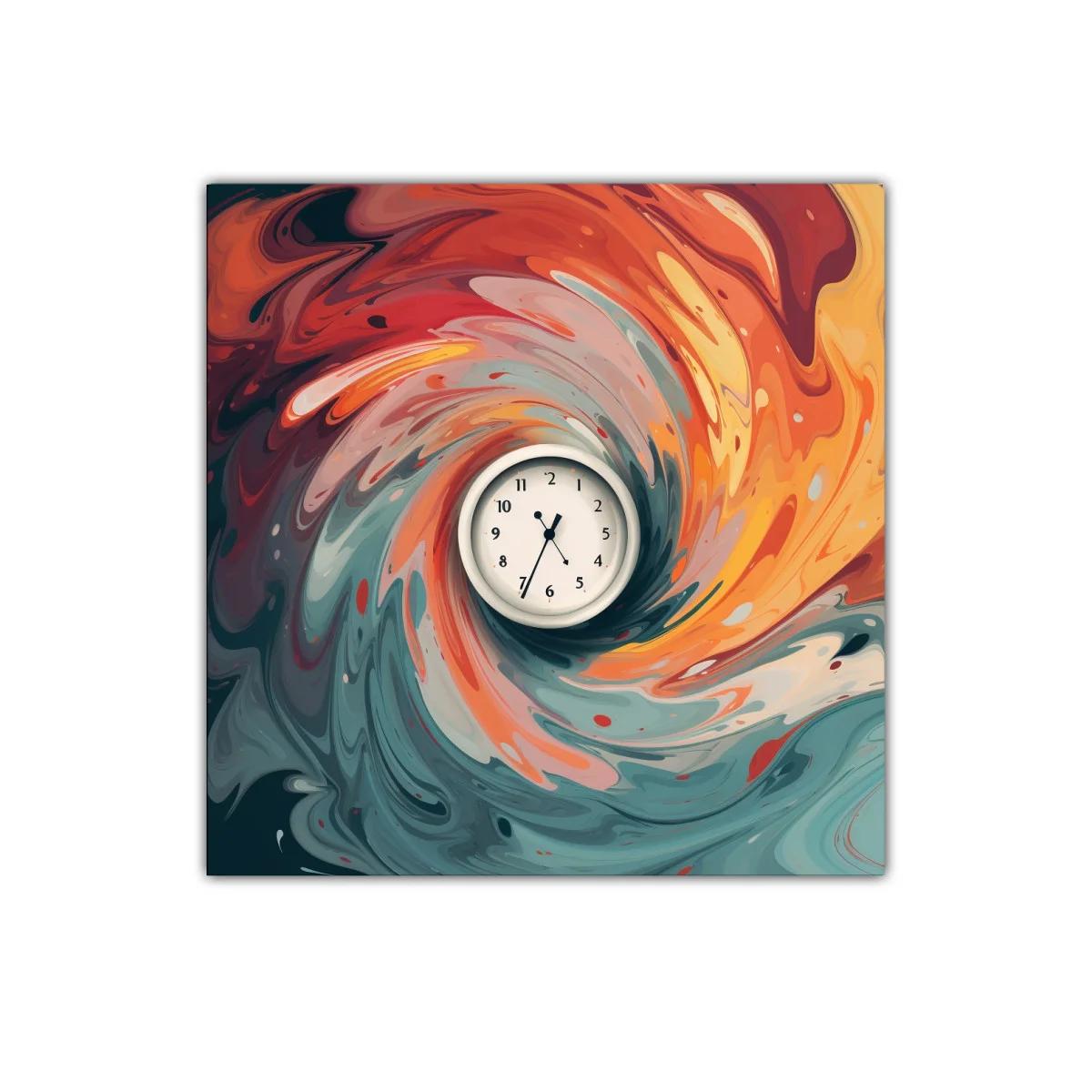 Abstracción en remolino con reloj central vibrante