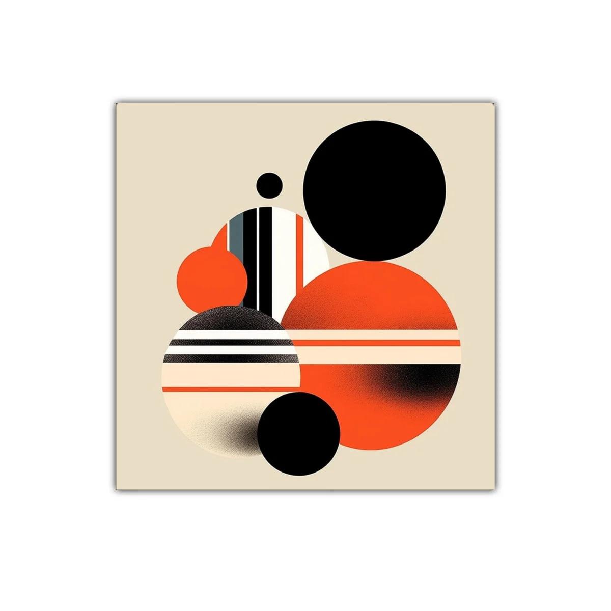 Composición geométrica con círculos en tonos negro y naranja