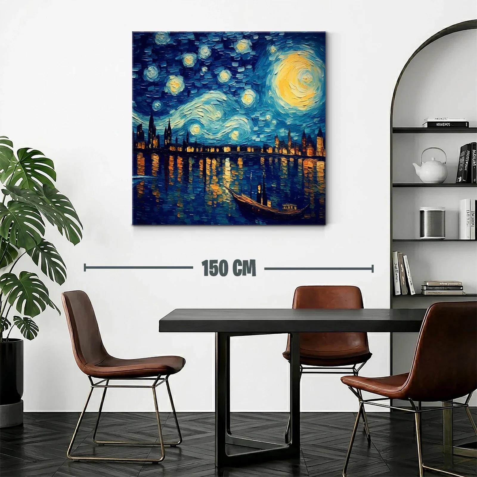 Paisaje nocturno vibrante con cielo estrellado y reflejos urbanos — miniatura 2