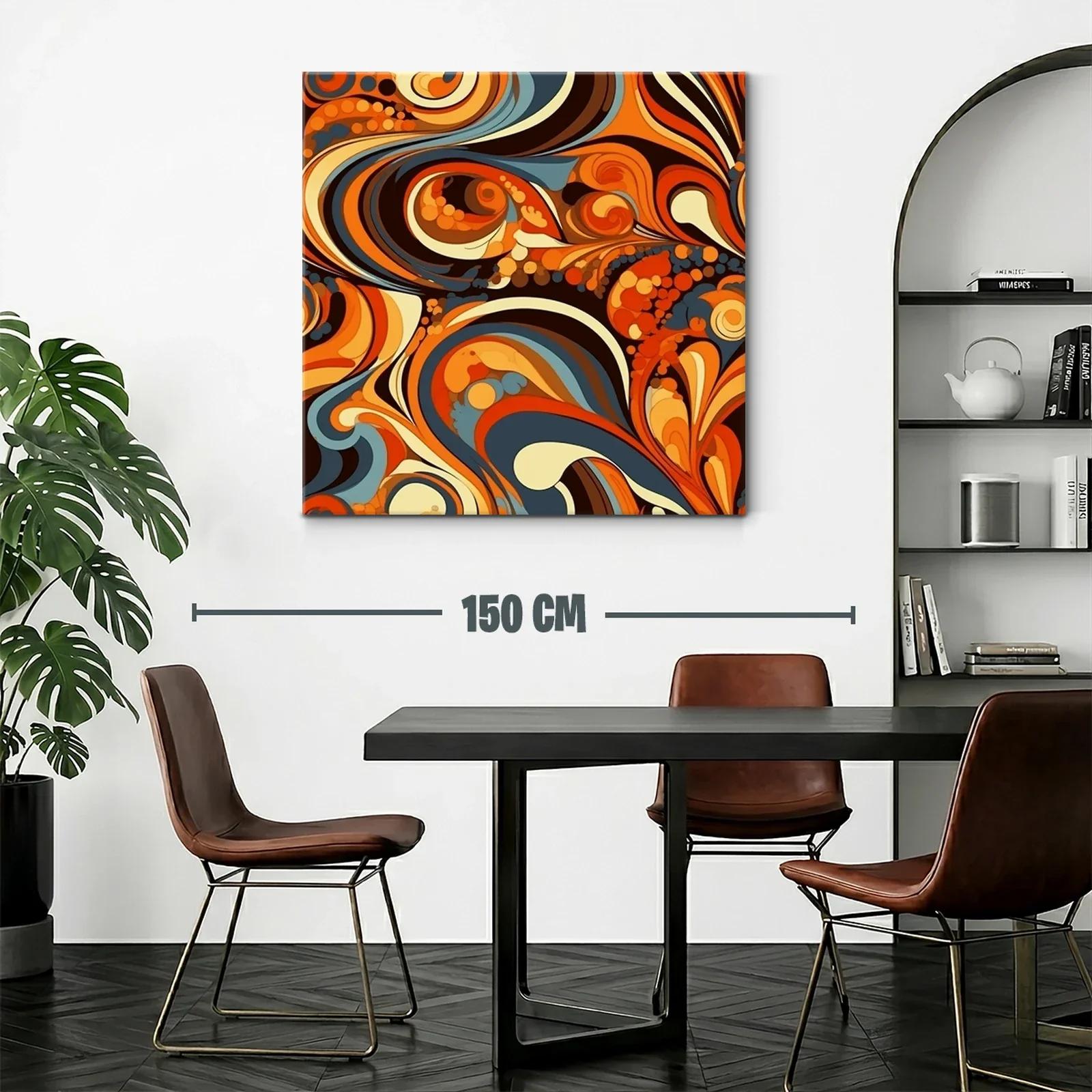 Cuadro abstracto con formas fluidas en tonos cálidos y azulados — miniatura 2