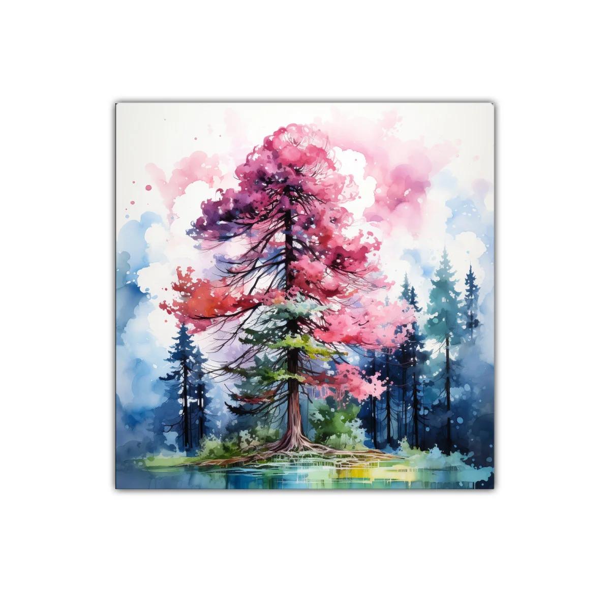 Árbol vibrante con tonos rosados y fondo azul intenso — imagen principal