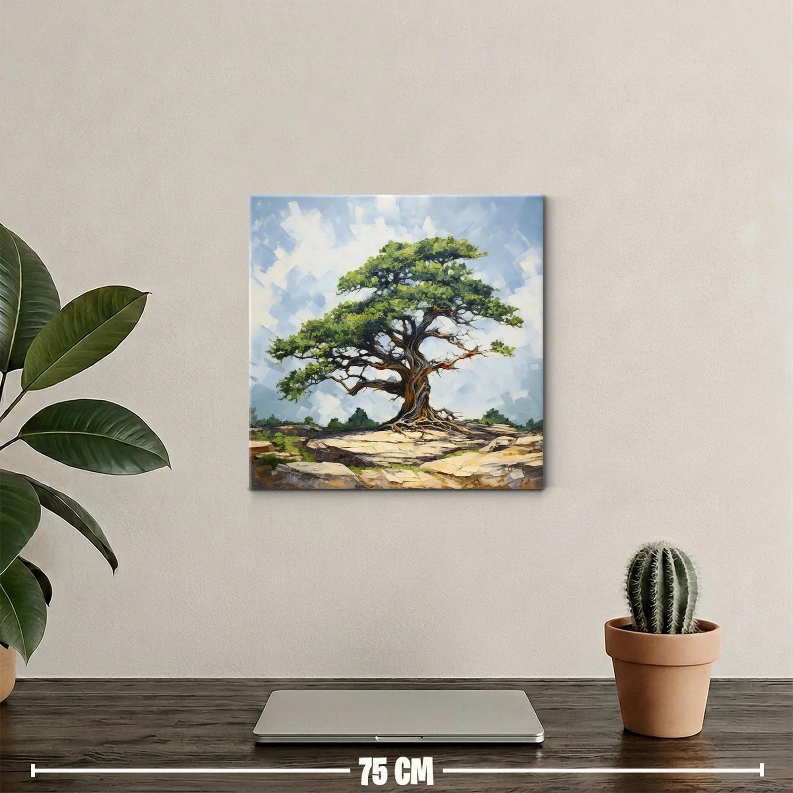 Árbol solitario sobre rocas en paisaje sereno — miniatura 2