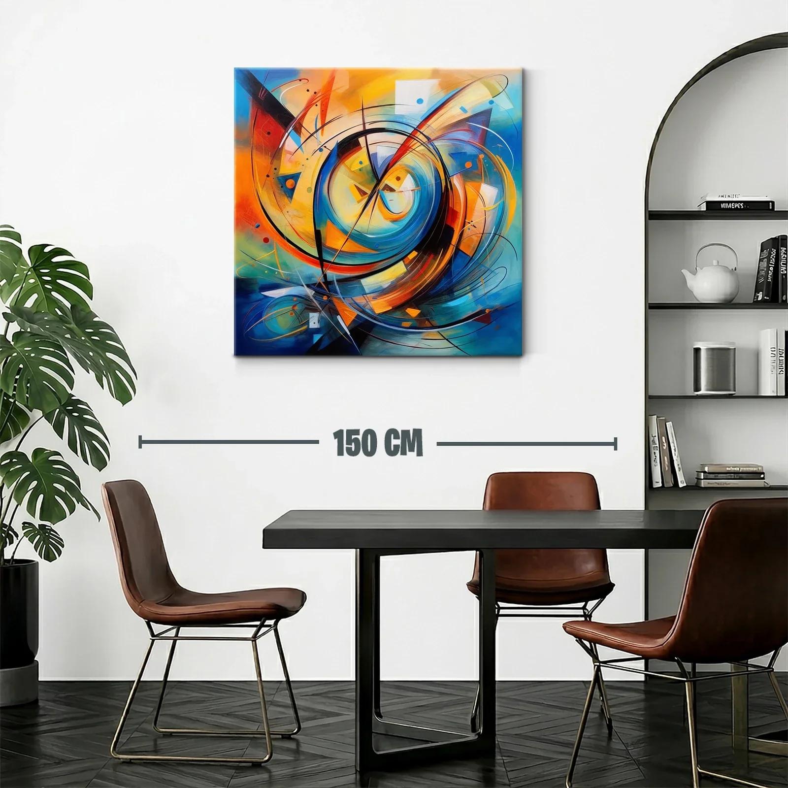 Cuadro abstracto en espirales con tonos cálidos y fríos — miniatura 2