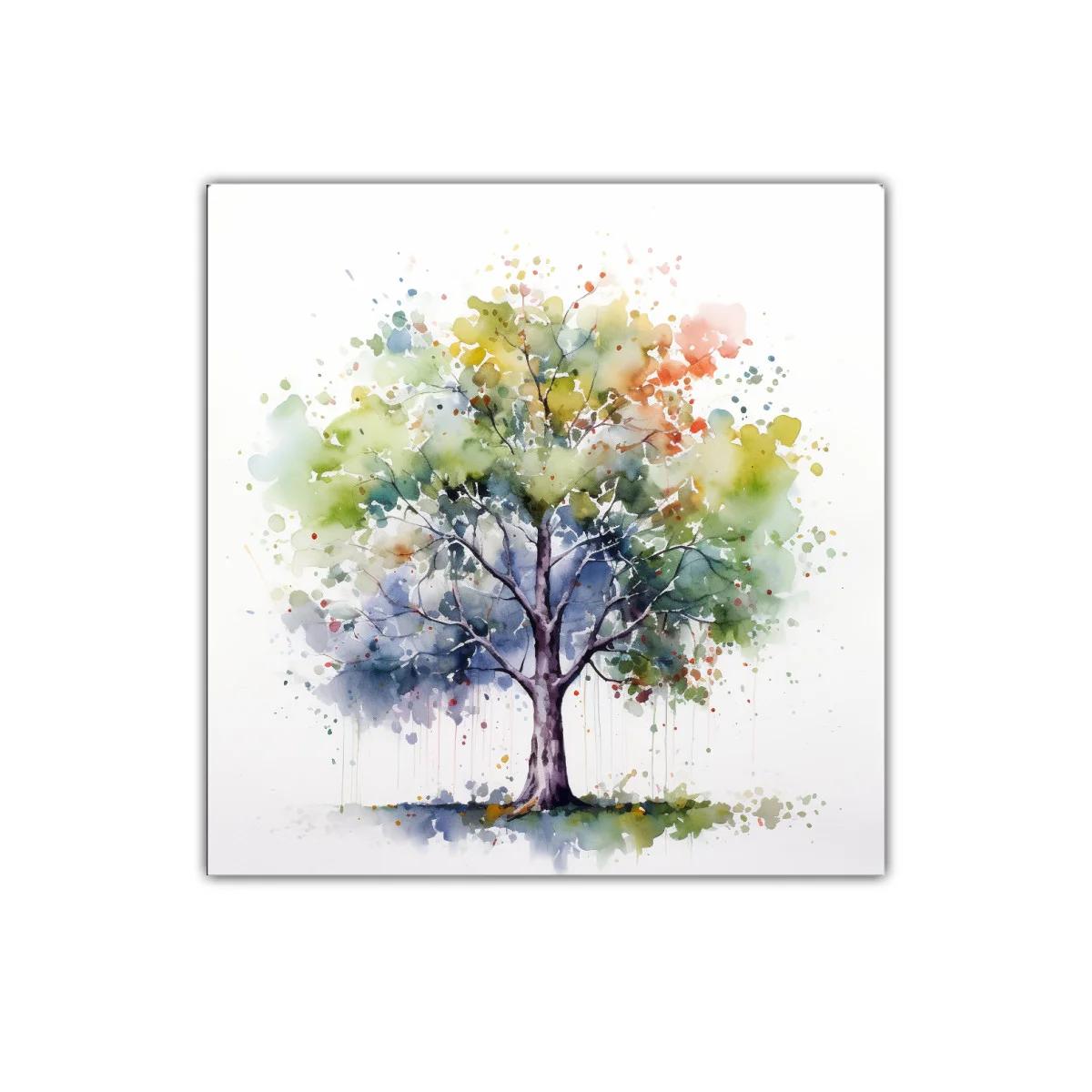 Cuadro decorativo con árbol colorido en acuarela moderna — imagen principal