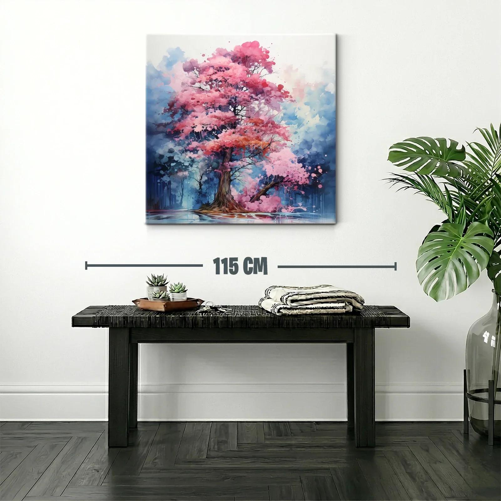Árbol con flores en tonos rosas y fondo azul etéreo — miniatura 2