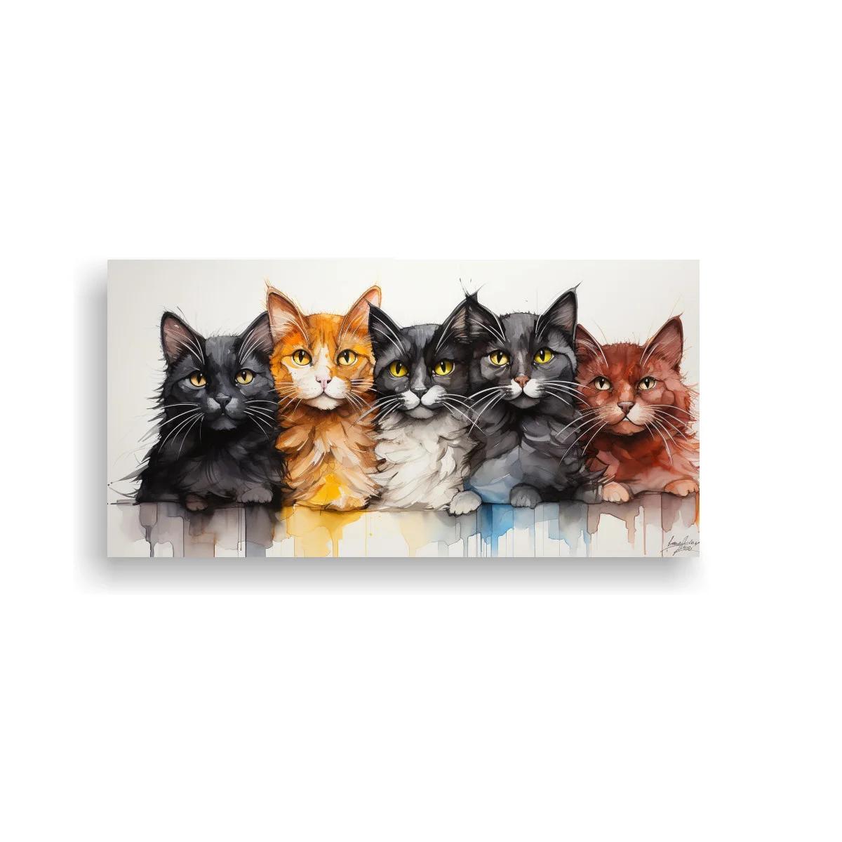 Cuadro grupo de gatos con salpicaduras de pintura