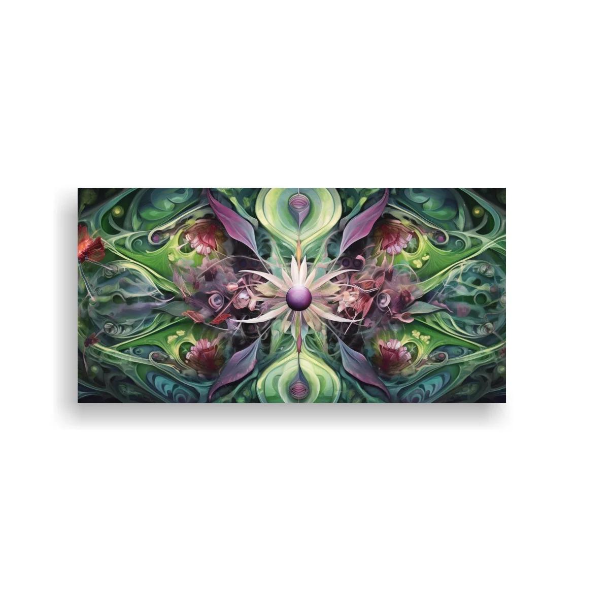 Cuadro flor de loto simétrica con líneas curvas entrelazadas