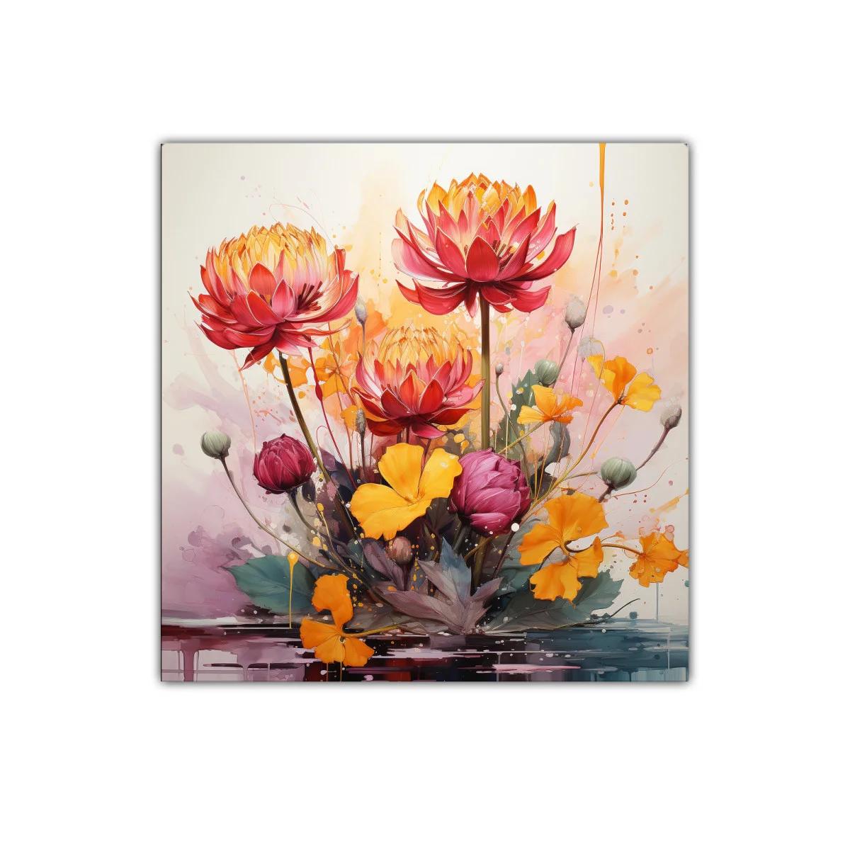 Cuadro decorativo con vibrantes flores en tonos cálidos — imagen principal