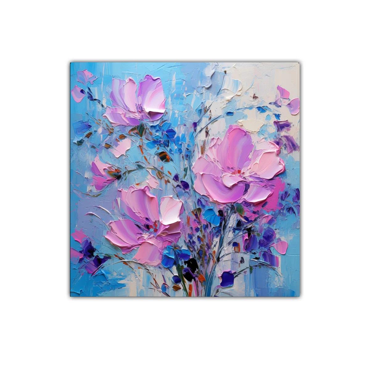 Cuadro floral con flores en tonos rosas y azules vibrantes — imagen principal