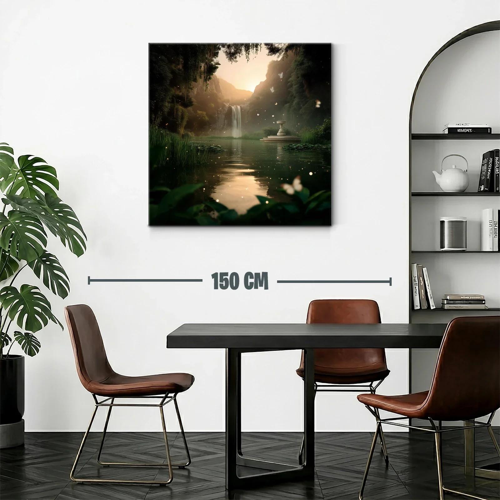 Paisaje místico con cascada y mariposas al atardecer — miniatura 2