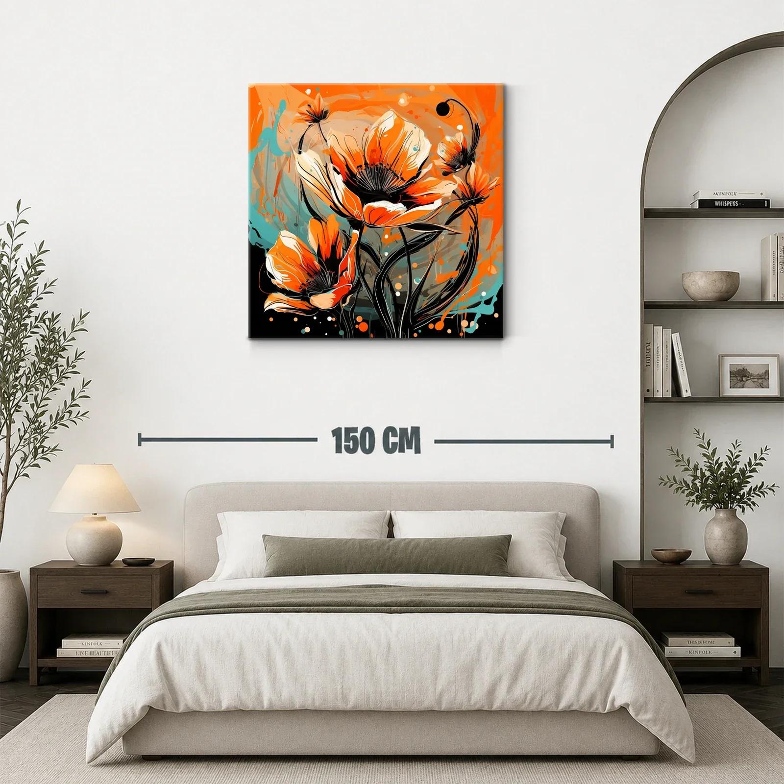 Cuadro con flores vibrantes en tonos naranja y azul — miniatura 3