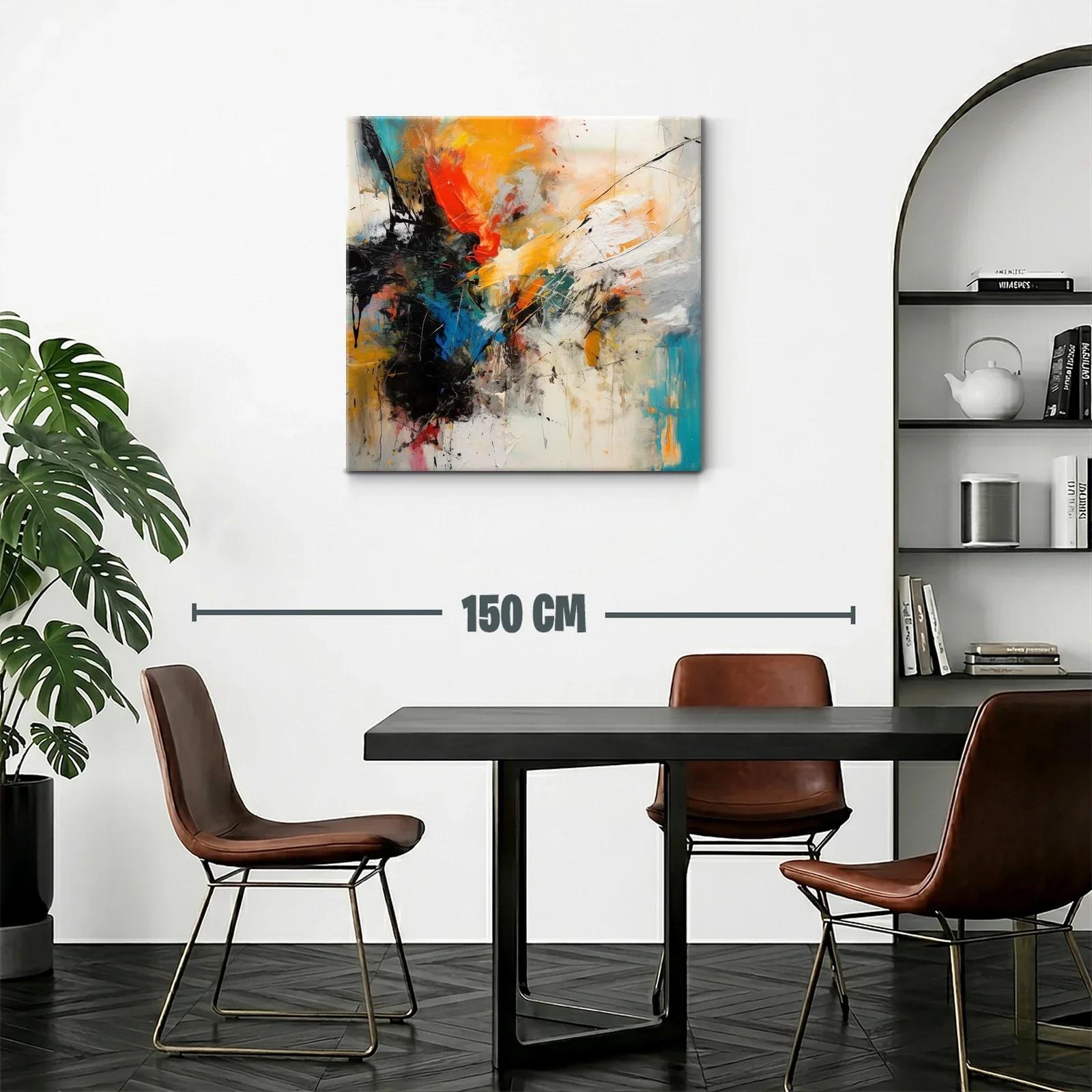 Cuadro abstracto vibrante con tonos cálidos y fríos — miniatura 2
