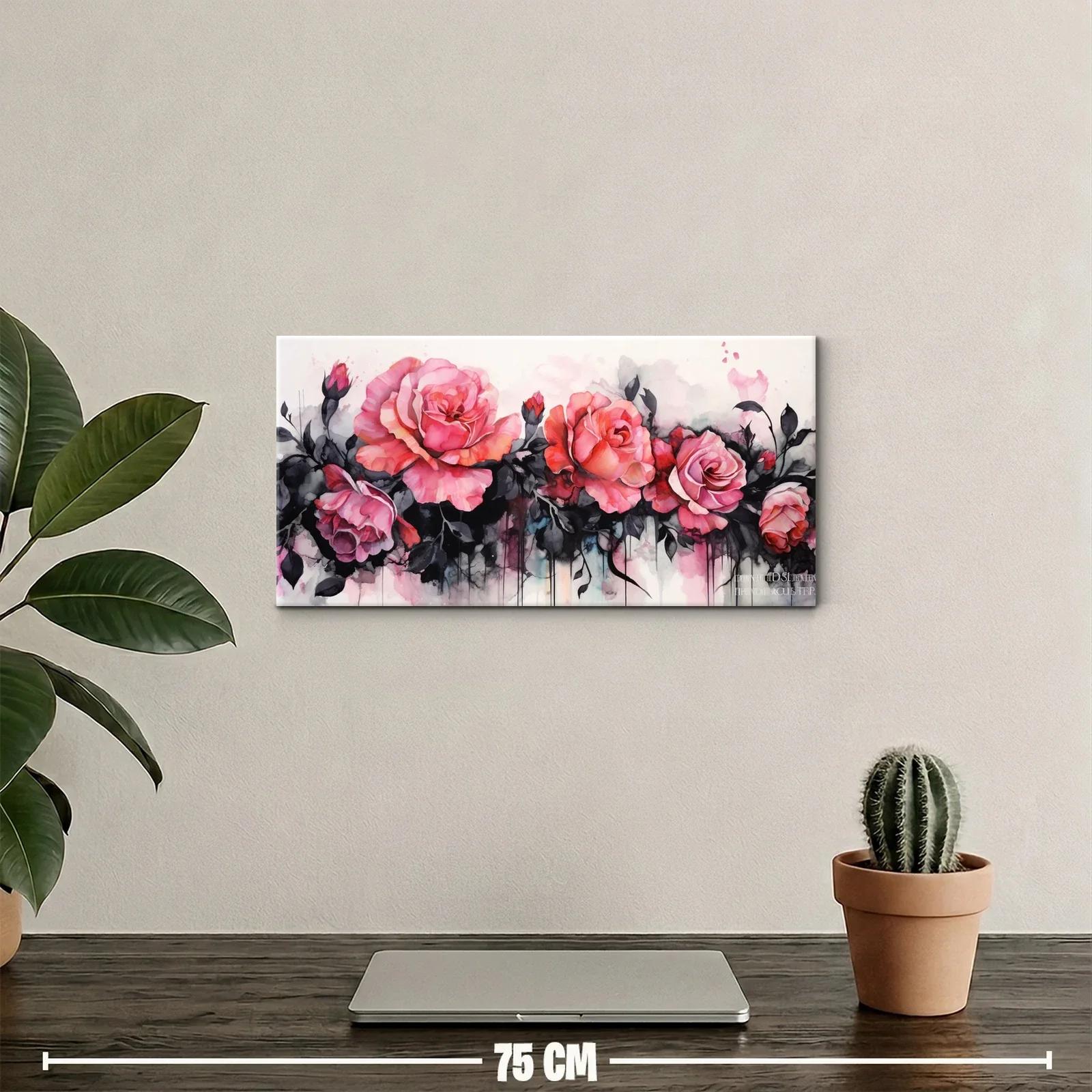 Cuadro rosas rosas con goteos de pintura — miniatura 2