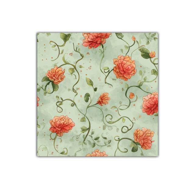 Cuadro decorativo floral con delicados tonos verdes y coral