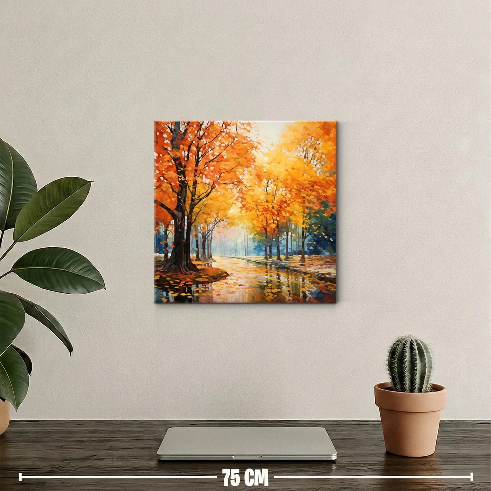 Paisaje otoñal con árboles y reflejos dorados — miniatura 2