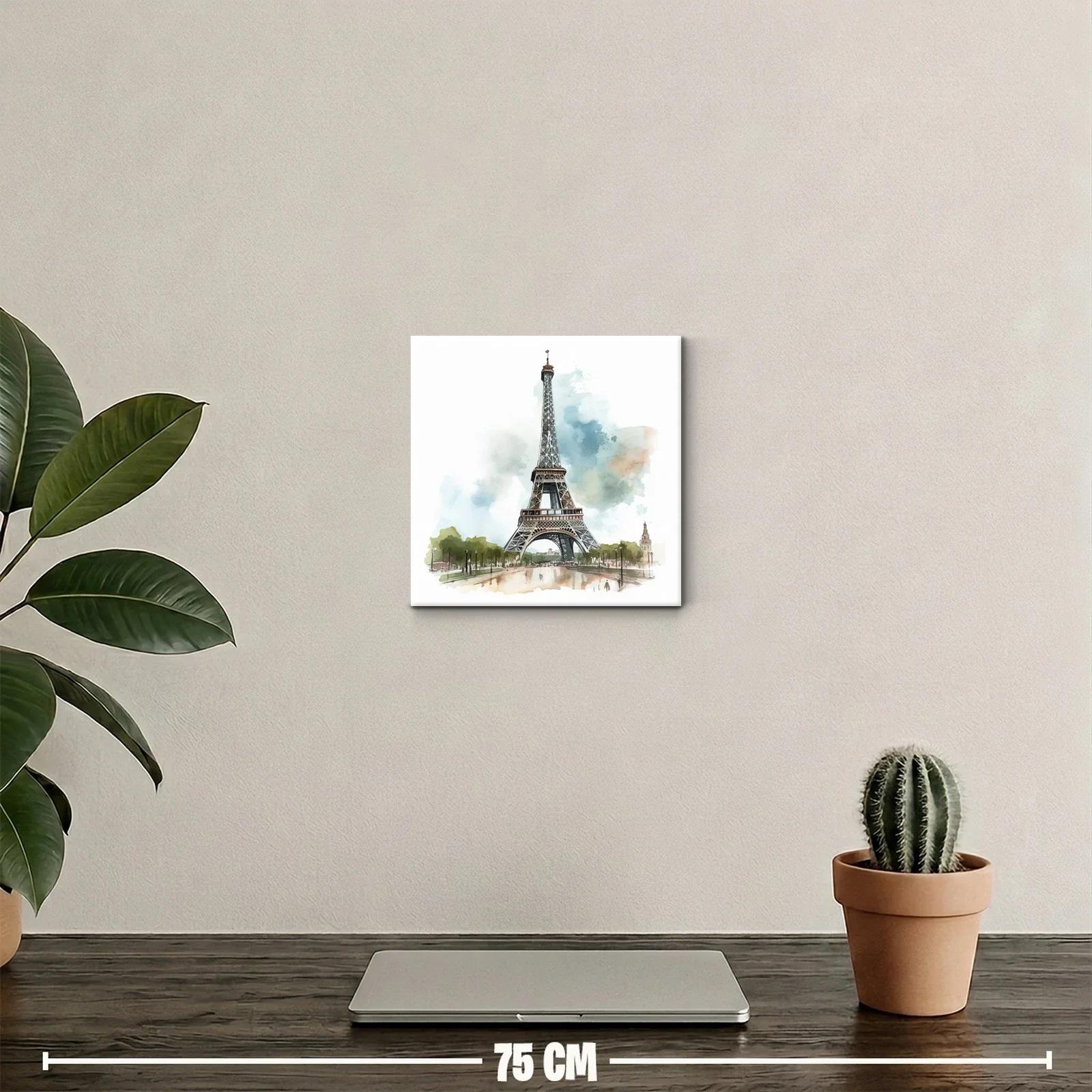 Cuadro decorativo Torre Eiffel con toque acuarela suave — miniatura 2