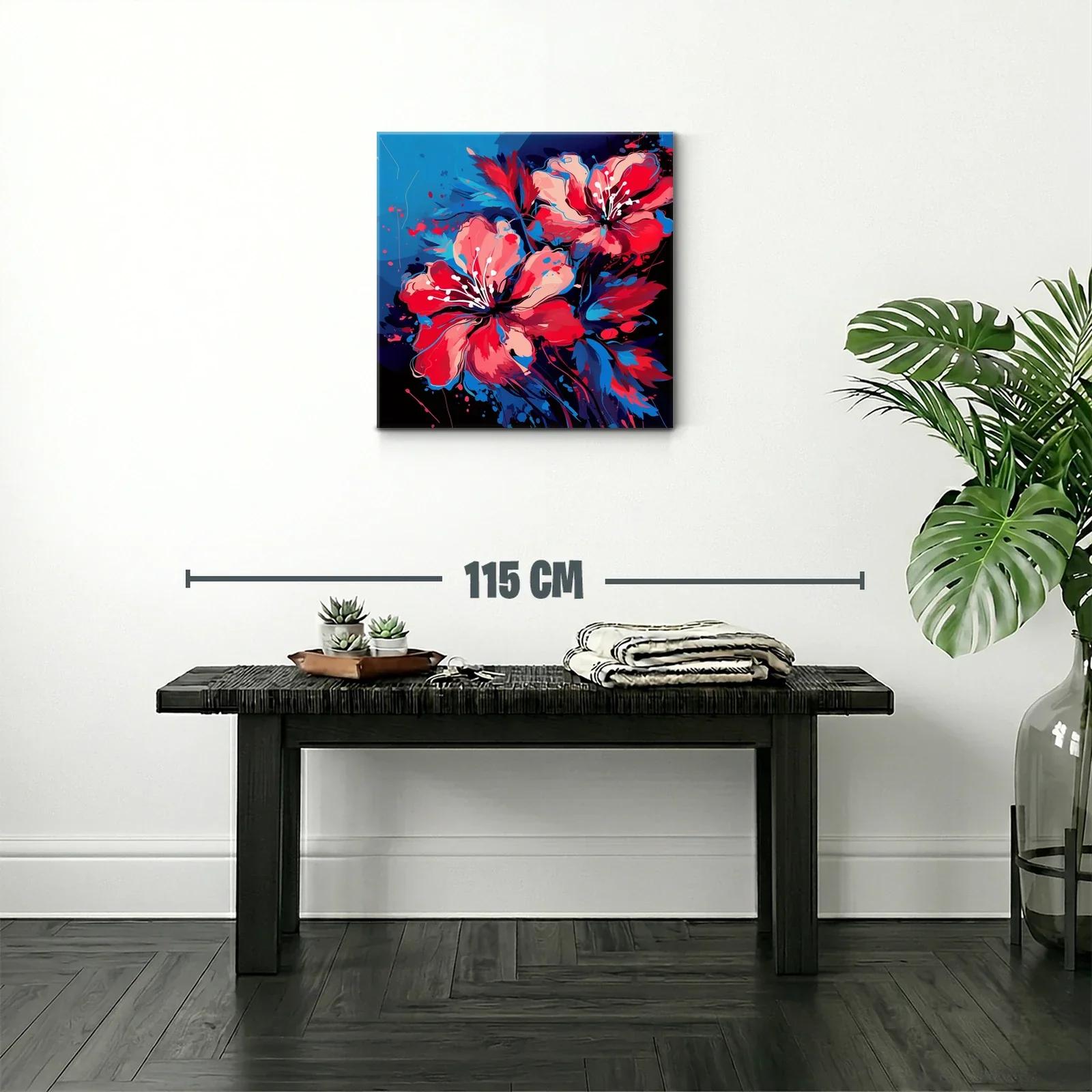Vibrantes flores rojas con toques azules sobre fondo oscuro — miniatura 2