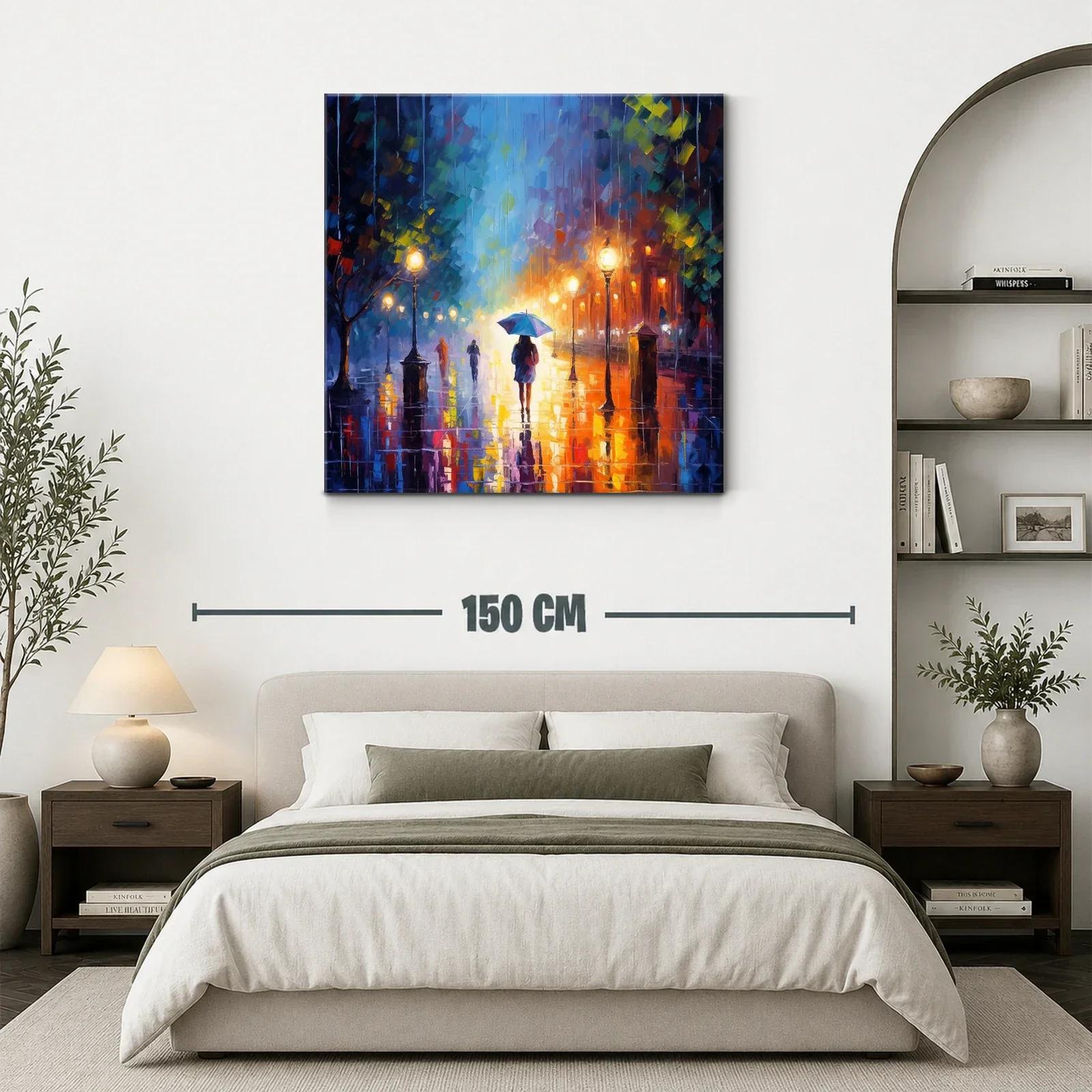 Camino urbano nocturno con luces y lluvia vibrante — miniatura 3