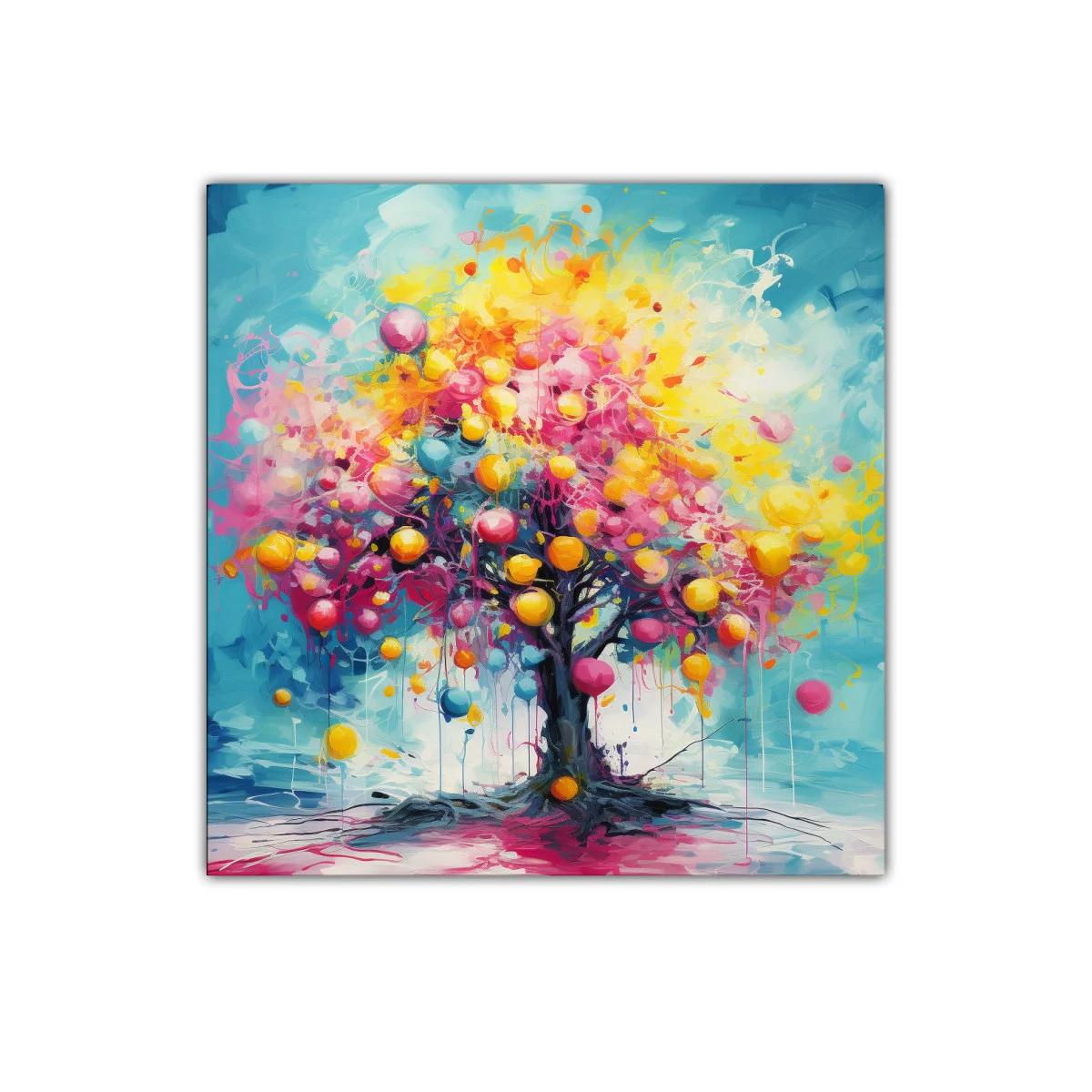 Cuadro colorido de árbol con esferas vibrantes y energía dinámica — imagen principal