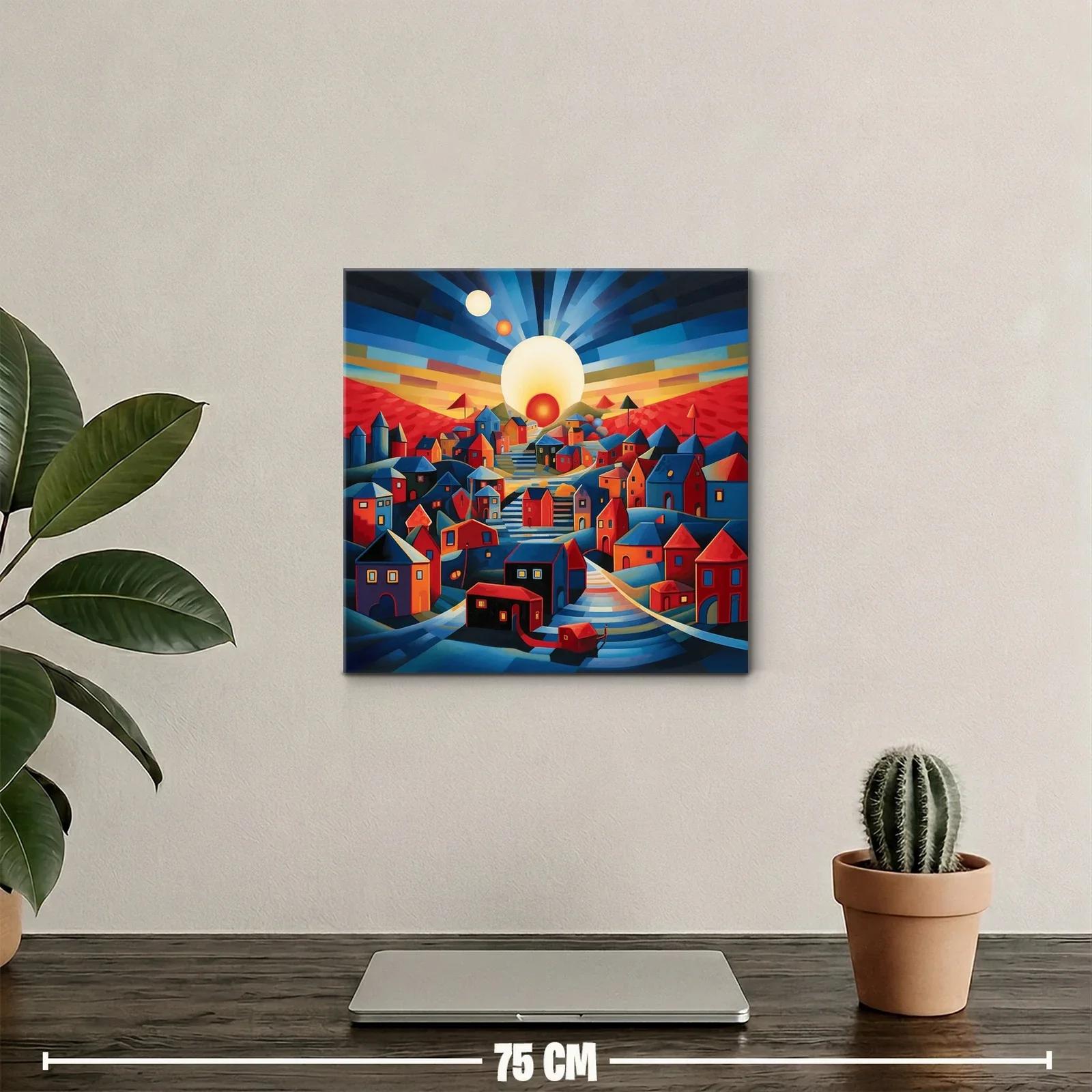 Pueblo al amanecer con luces cálidas y vibrantes — miniatura 2