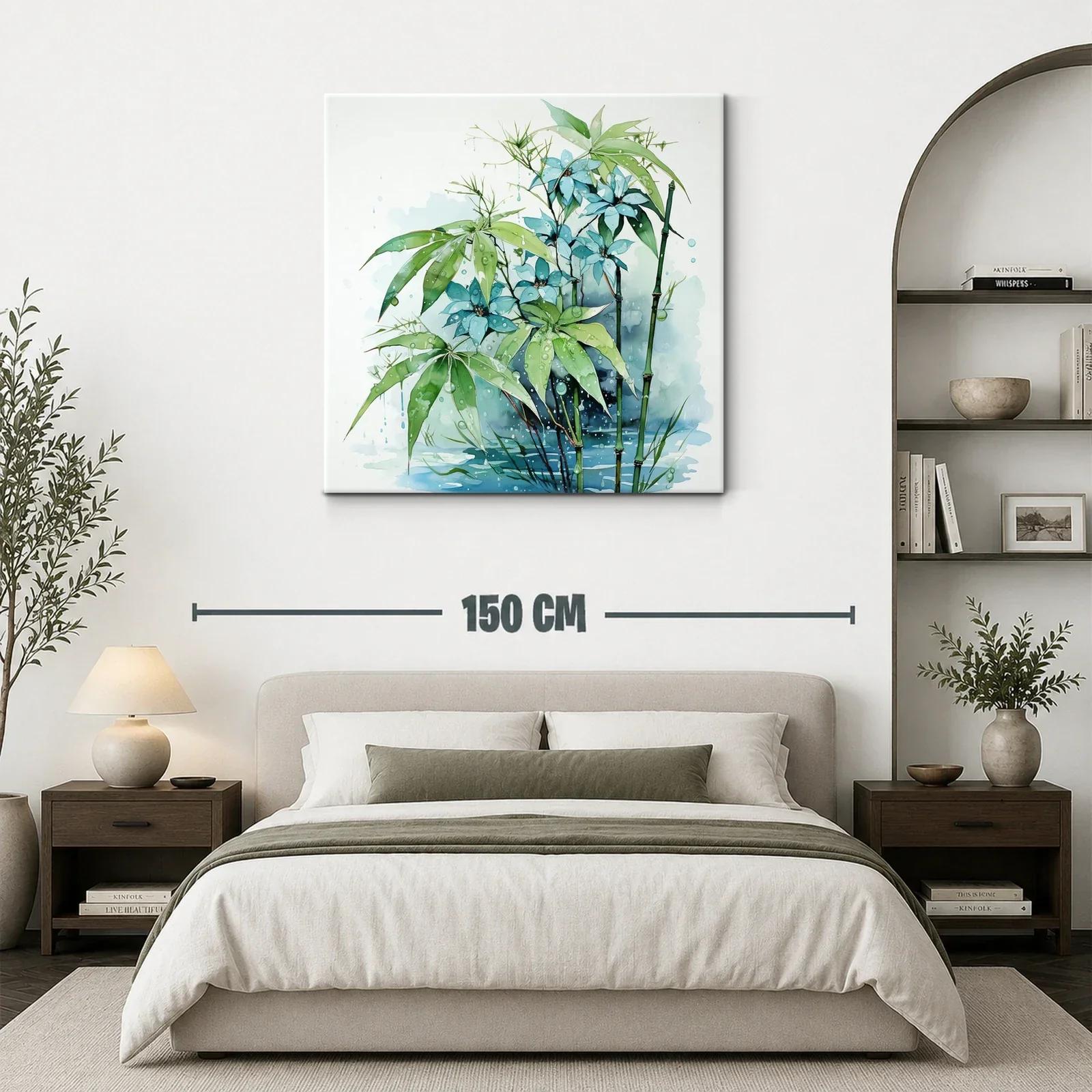Cuadro con flores azules y hojas verdes en ambiente húmedo — miniatura 3