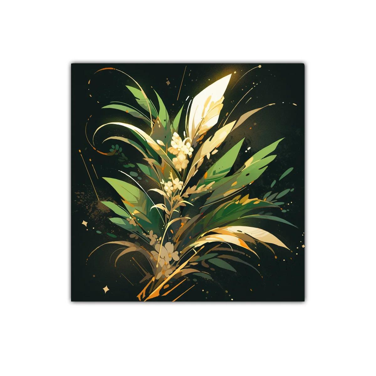 Cuadro decorativo elegante con motivos botánicos verdes y dorados — imagen principal