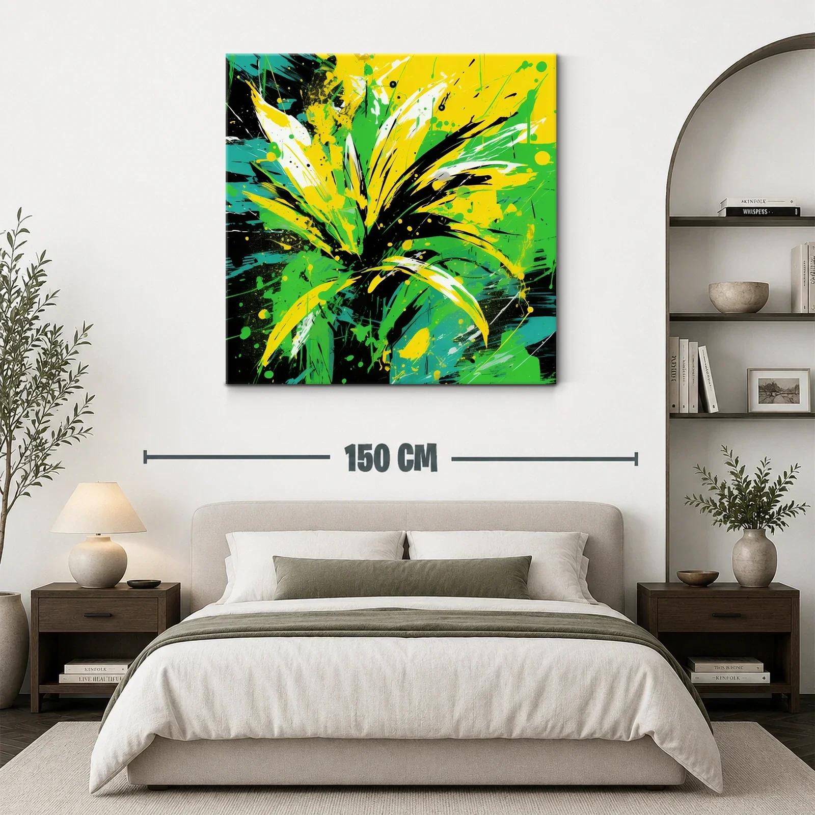 Cuadro abstracto con explosión de verdes y amarillos vibrantes — miniatura 3