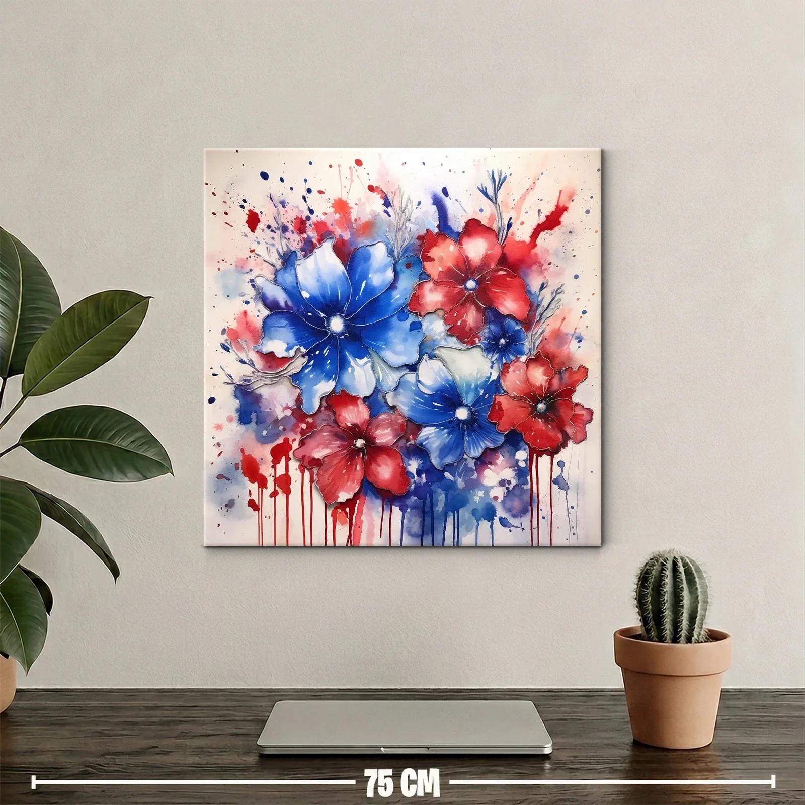 Cuadro floral vibrante en tonos rojo y azul intensos — miniatura 2