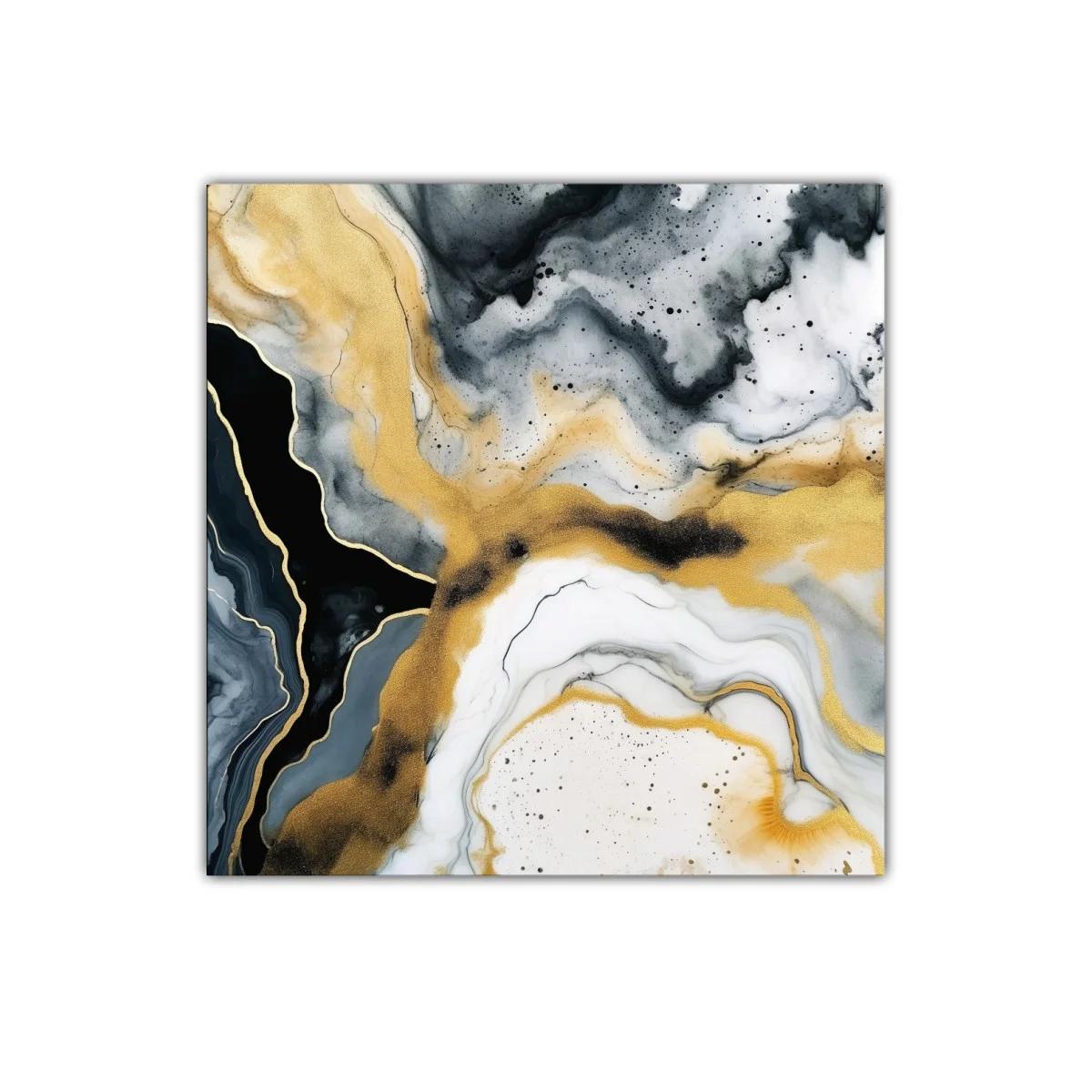 Cuadro abstracto con tonos dorados y grisáceos