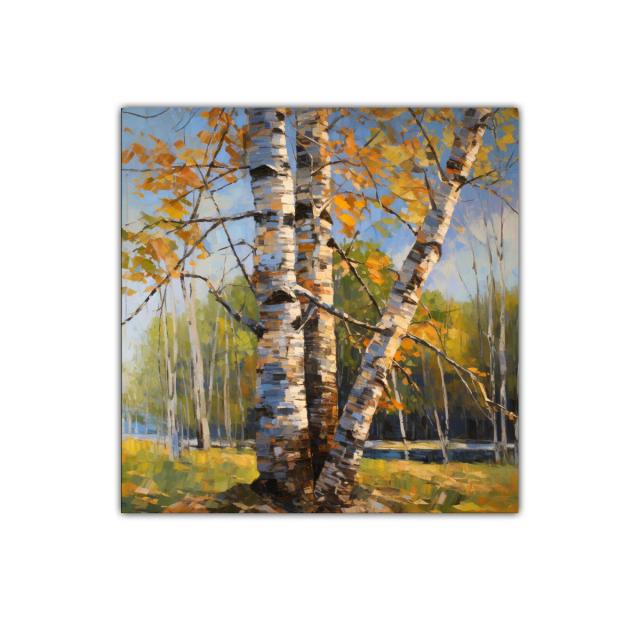 Arboleda de abedules con luz de otoño cálida