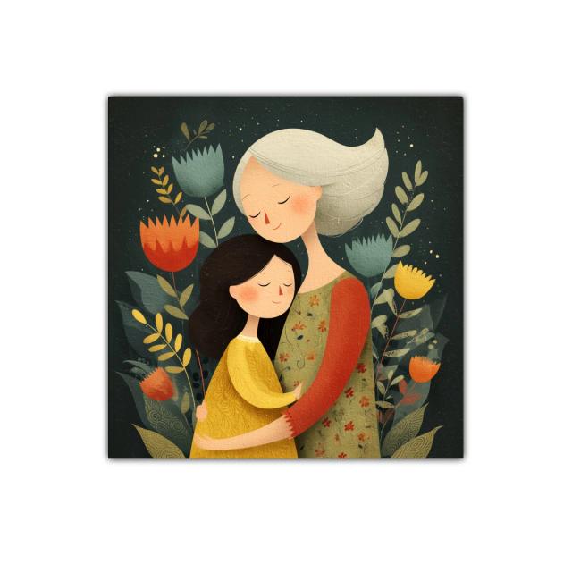 Abrazo tierno entre generaciones con flores coloridas