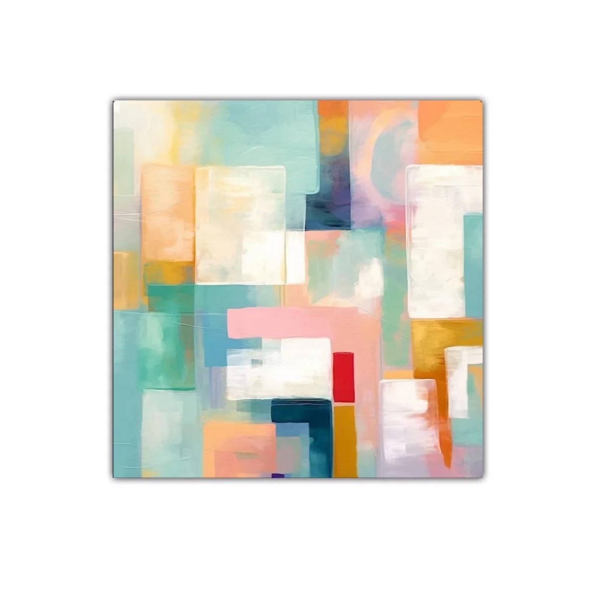 Composición abstracta con tonos pastel y vivos acentos