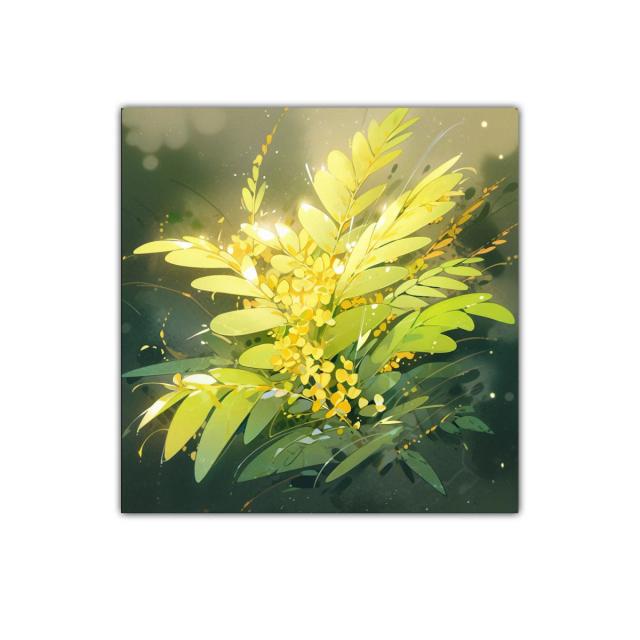 Cuadro decorativo con diseño floral en tonos verdes y amarillos