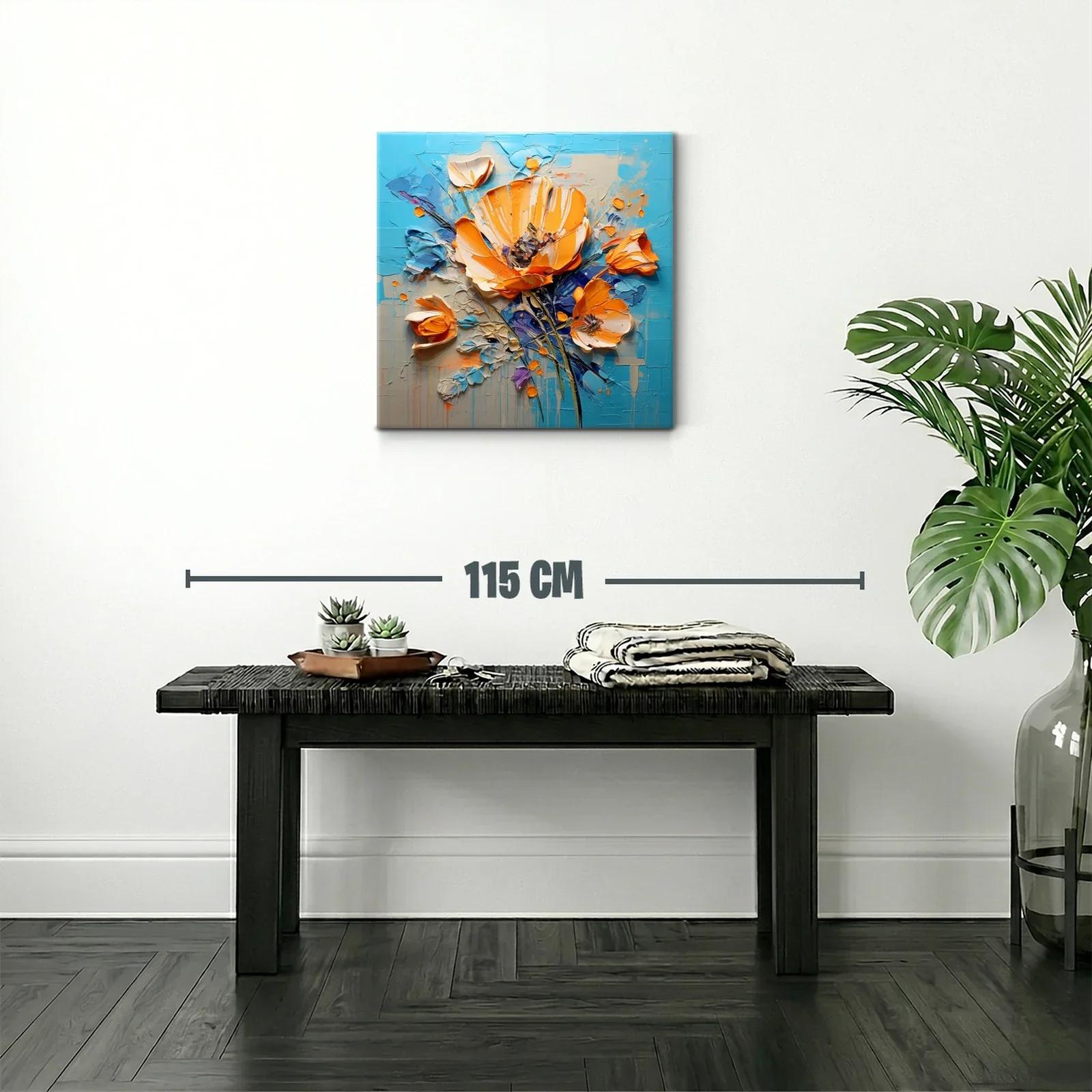 Composición floral vibrante con tonos naranjas y azules — miniatura 2