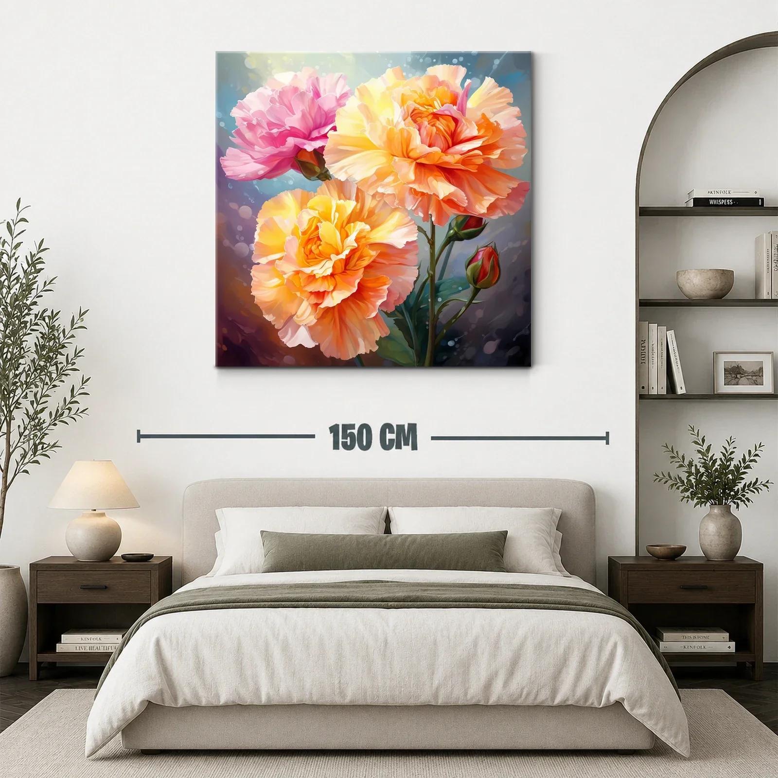 Cuadro floral vibrante con rosas en tonos cálidos y rosas — miniatura 3